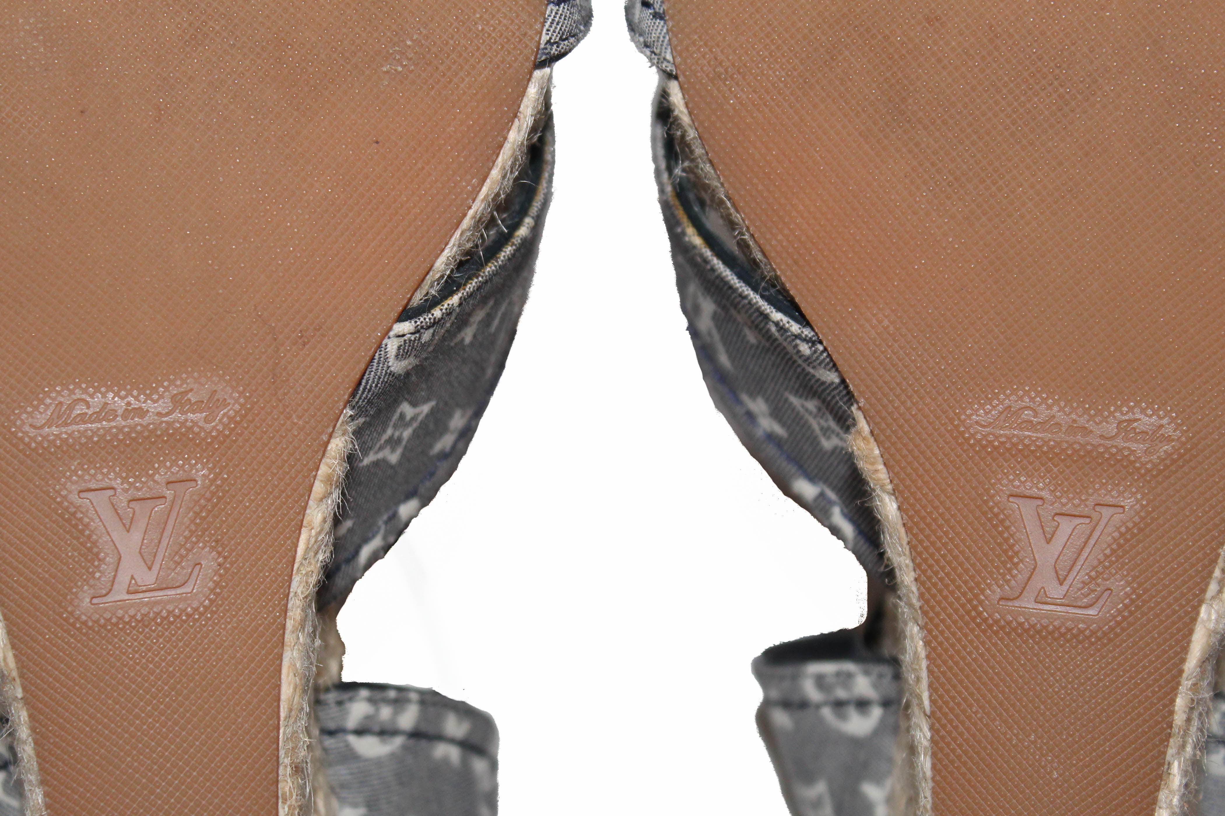 Louis Vuitton Beige Monogram Denim & Leather Espadrilles Wedge Sandals Size  37.5 Louis Vuitton