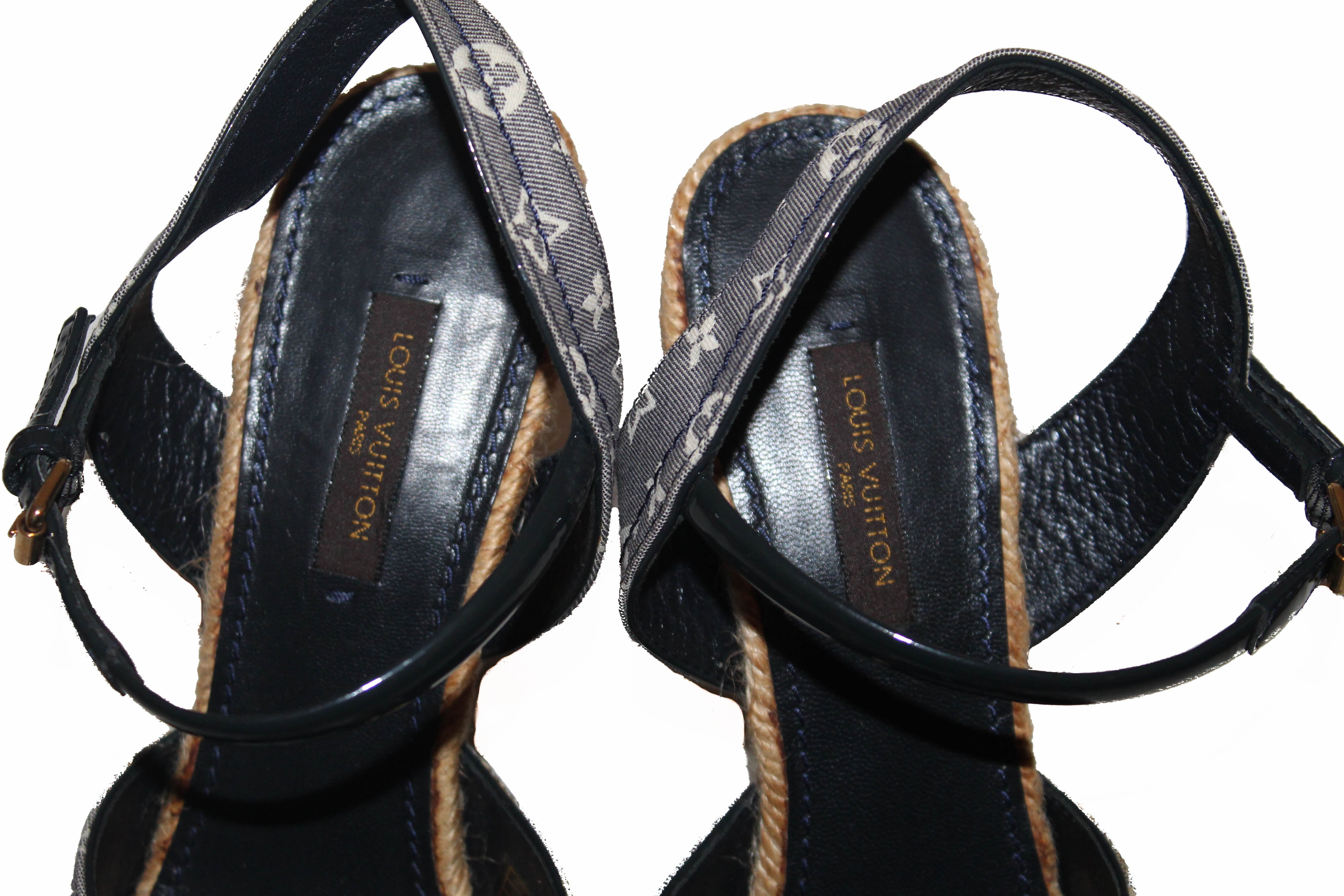 Louis Vuitton - Monogram Denim Wedge Sandals 37,5