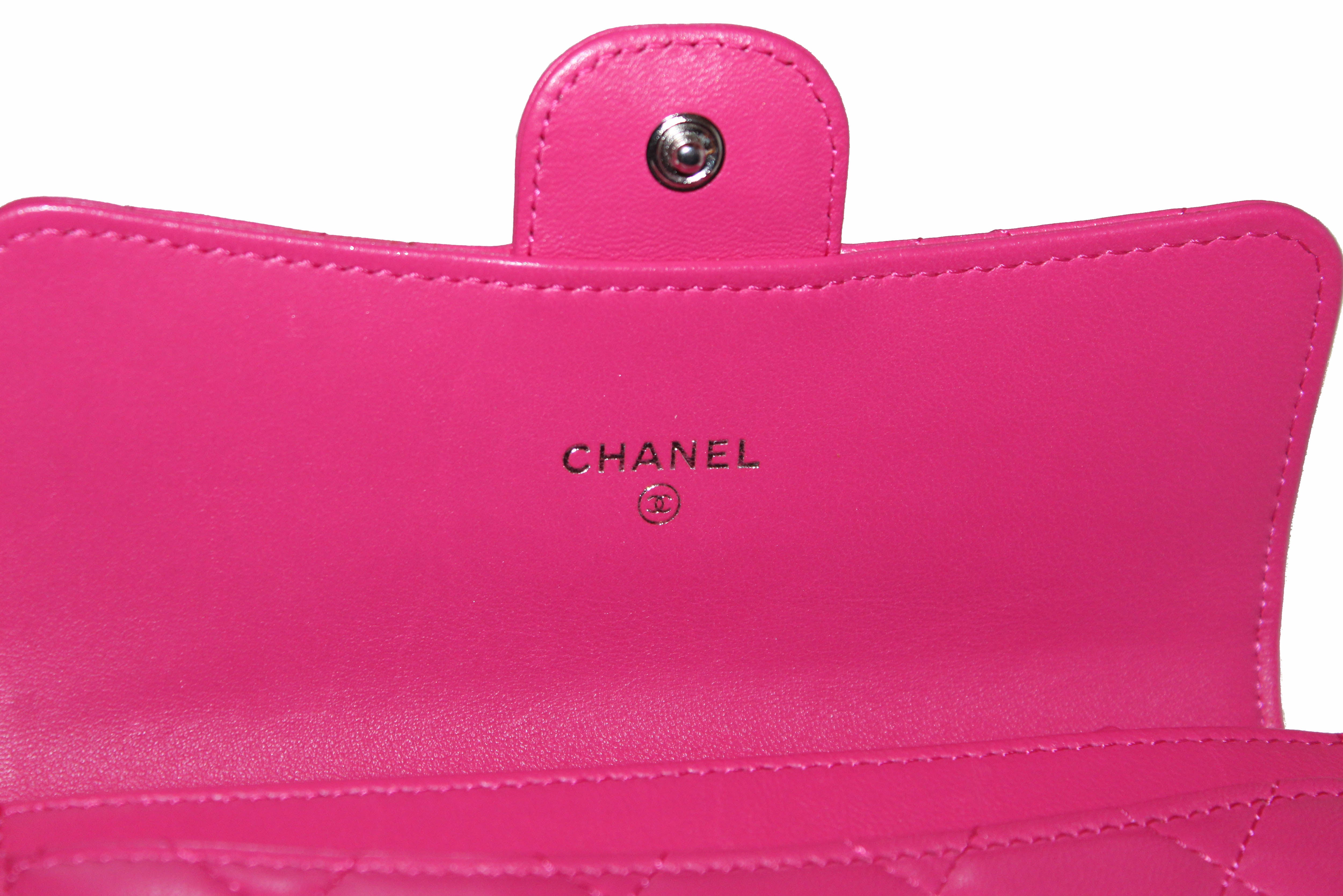 Authentic Chanel Pink Quilted Lambskin Leather Classic Flap Wallet