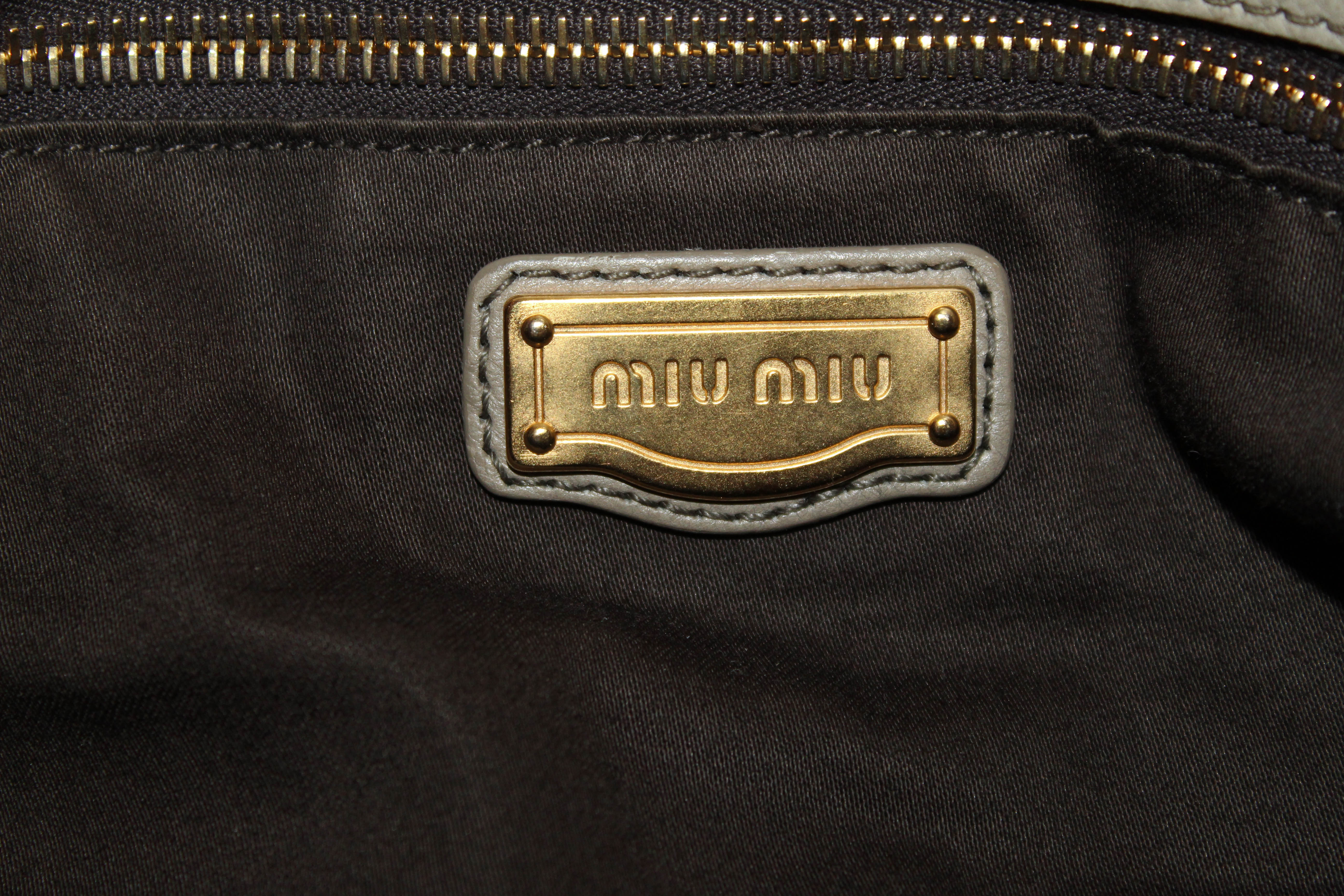 Miu Miu Brown Vitello Lux Leather Bow Top Zip Tote Miu Miu