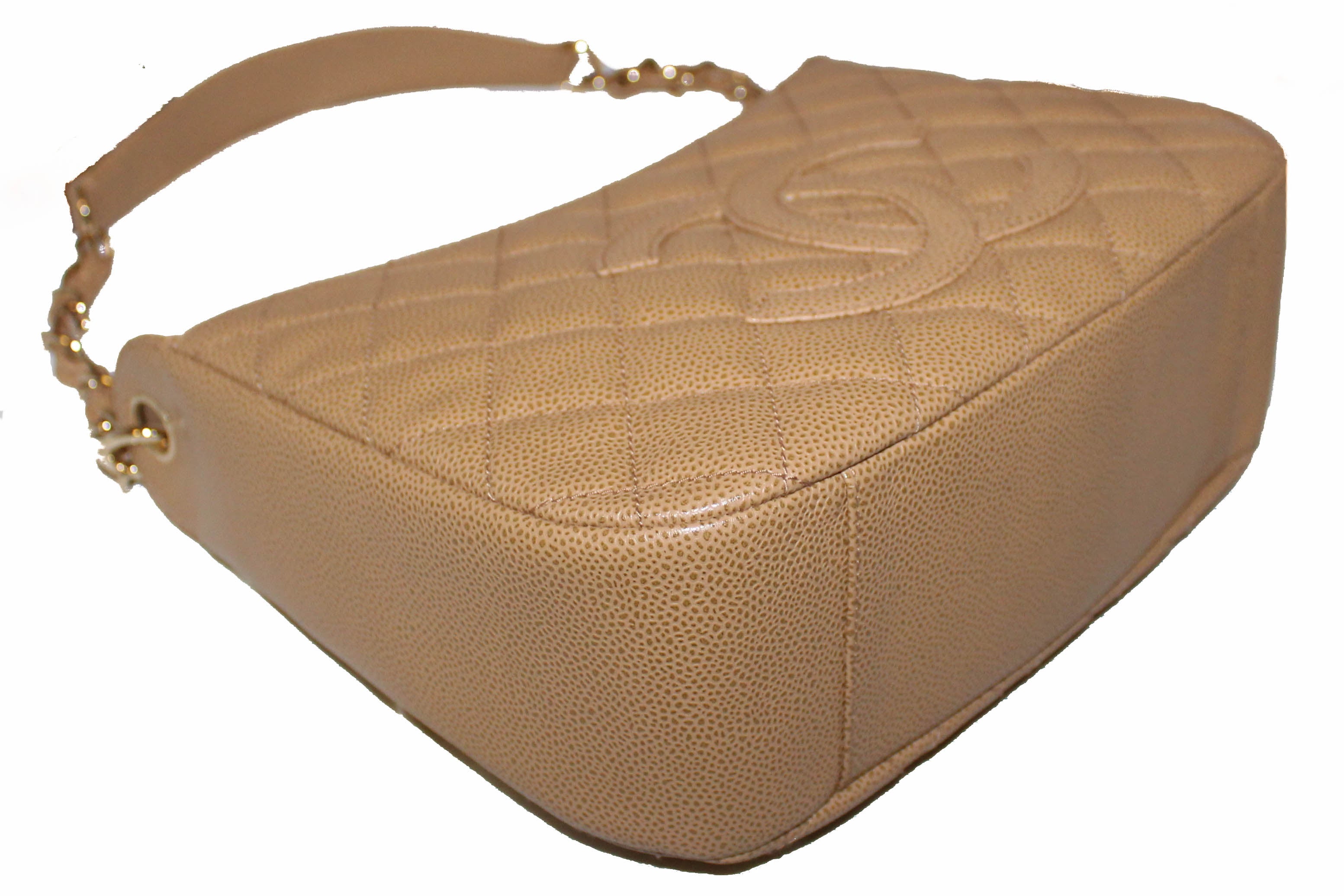 NEW Authentic Chanel Beige Quilted Caviar Leather Hobo Shoulder Bag