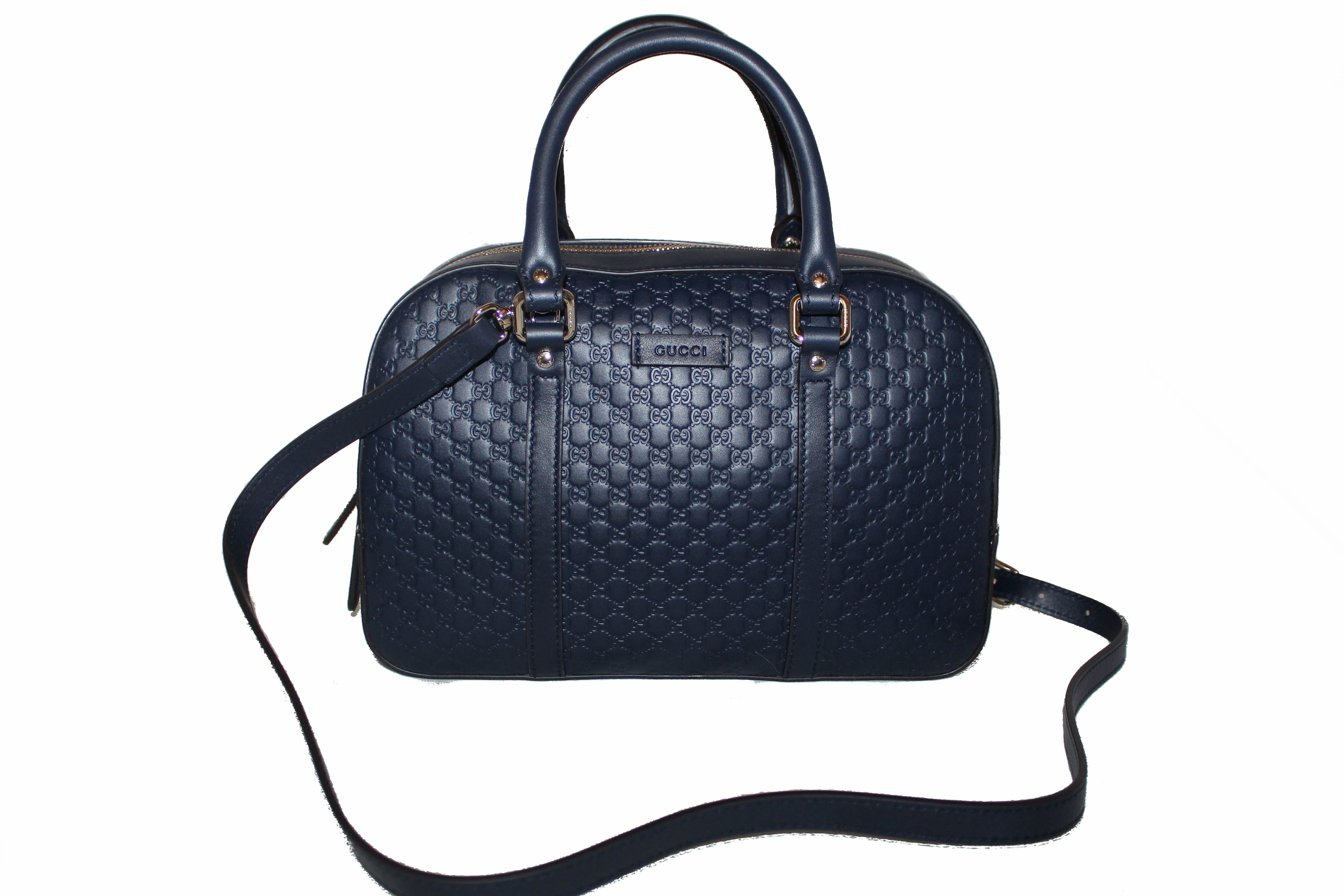 Authentic New Gucci GG MicroGuccissima Navy Blue Medium Crossbody Bag
