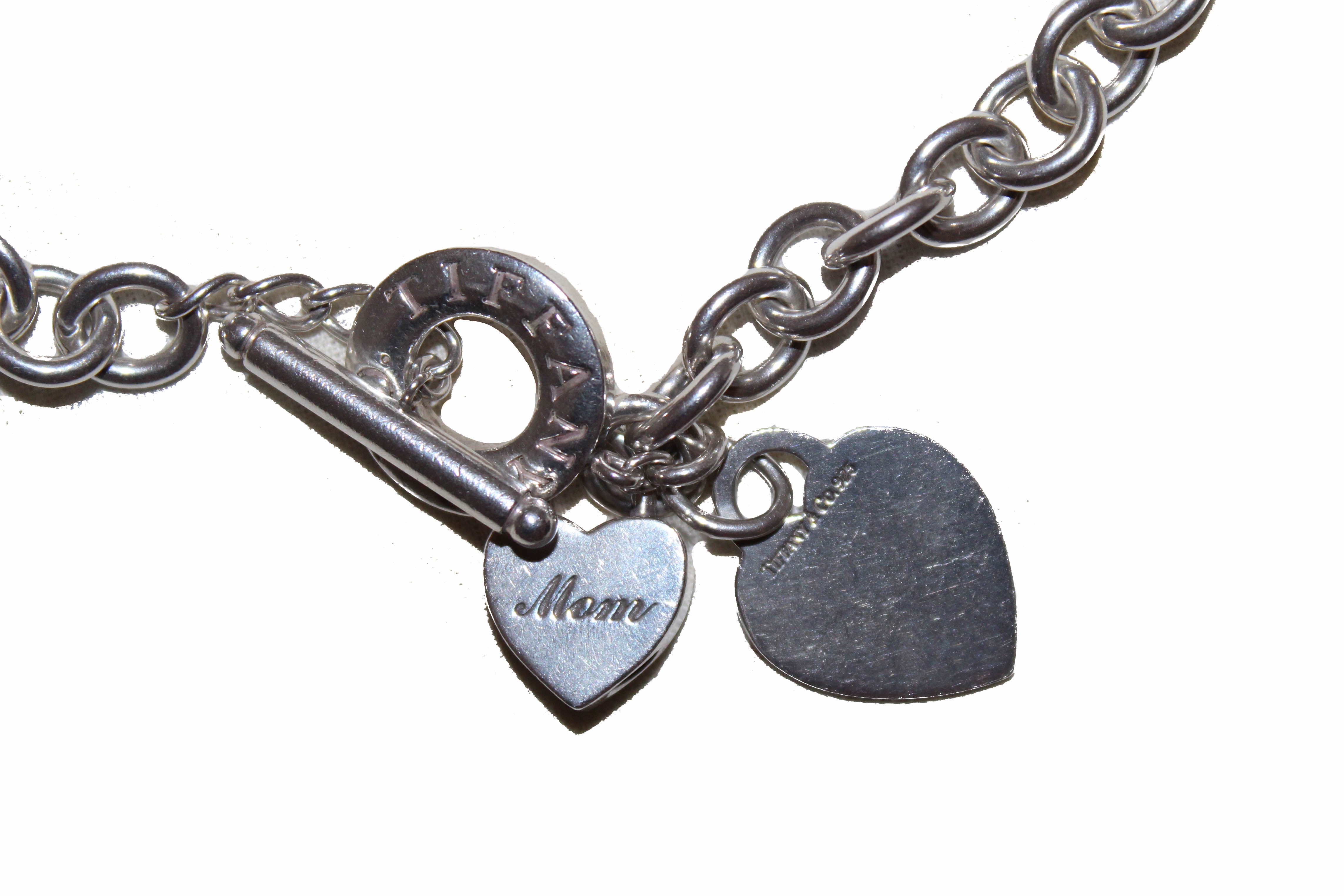 Authentic Tiffany & Co. Sterling Silver Double Heart Tag Thick Links Chain Choker