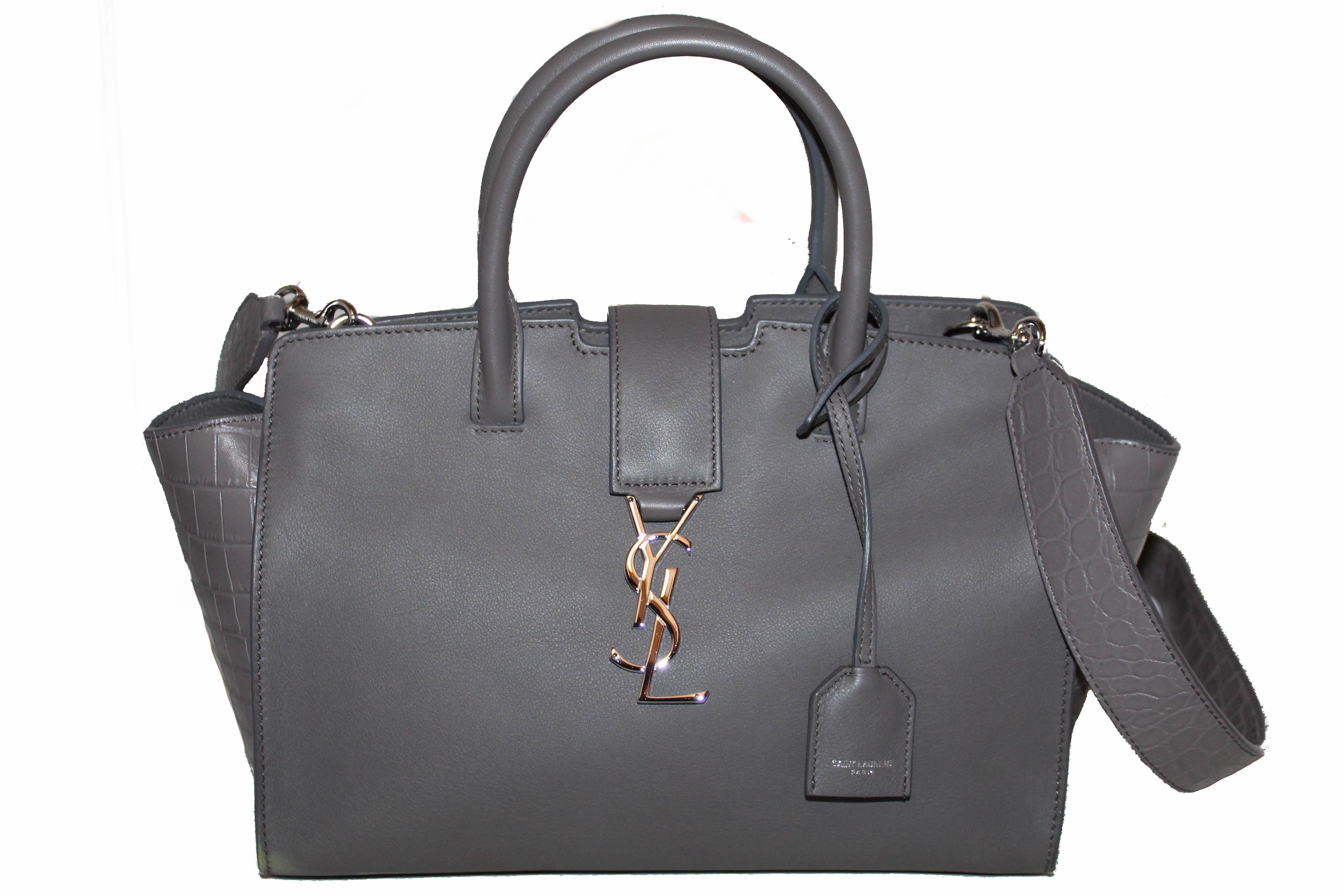 Saint Laurent Monogram Cabas Downtown Leather with Crocodile Embossed  Leather Baby Gray 2275362