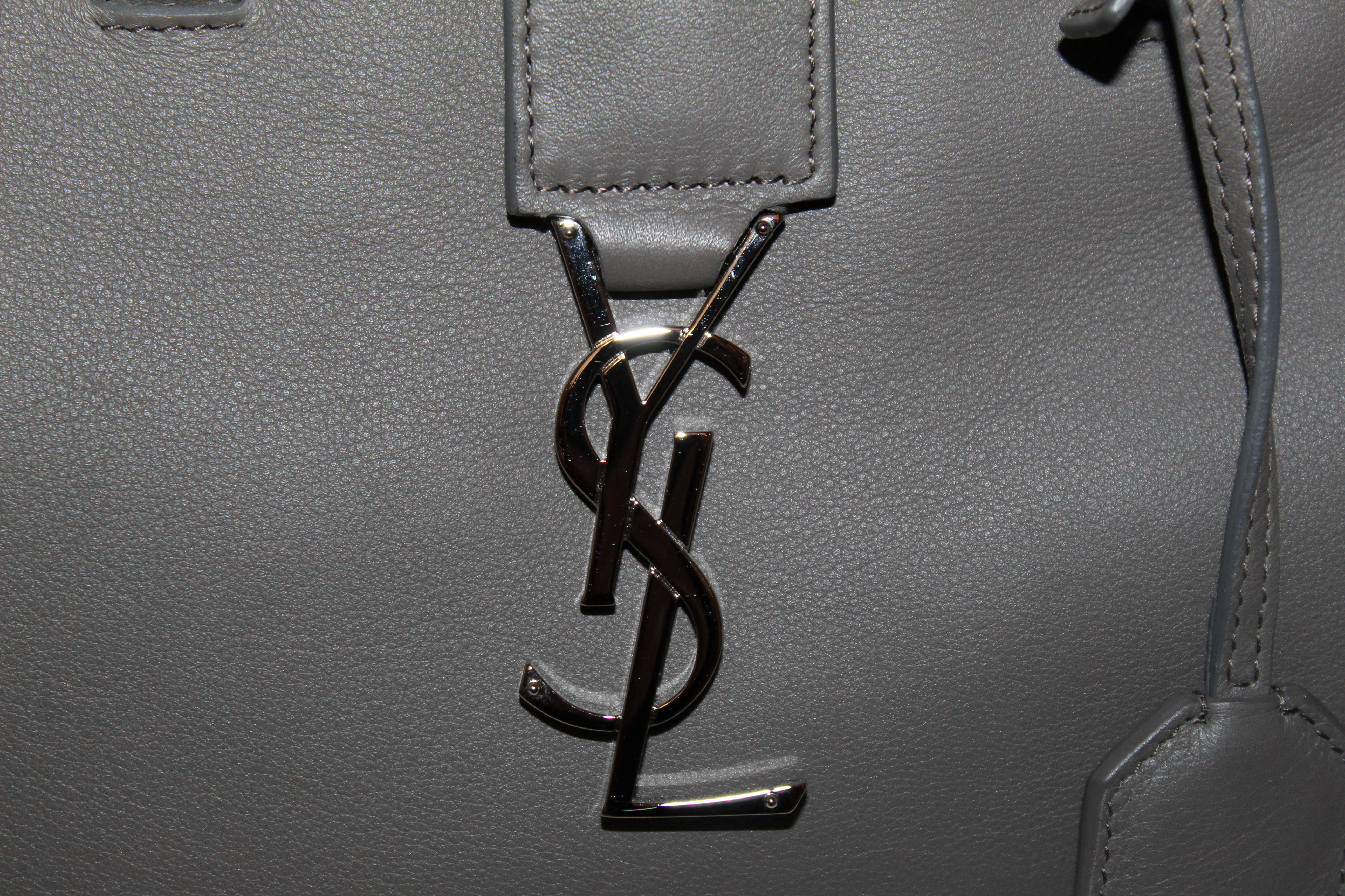 Saint Laurent Monogram Cabas Leather Baby Gray