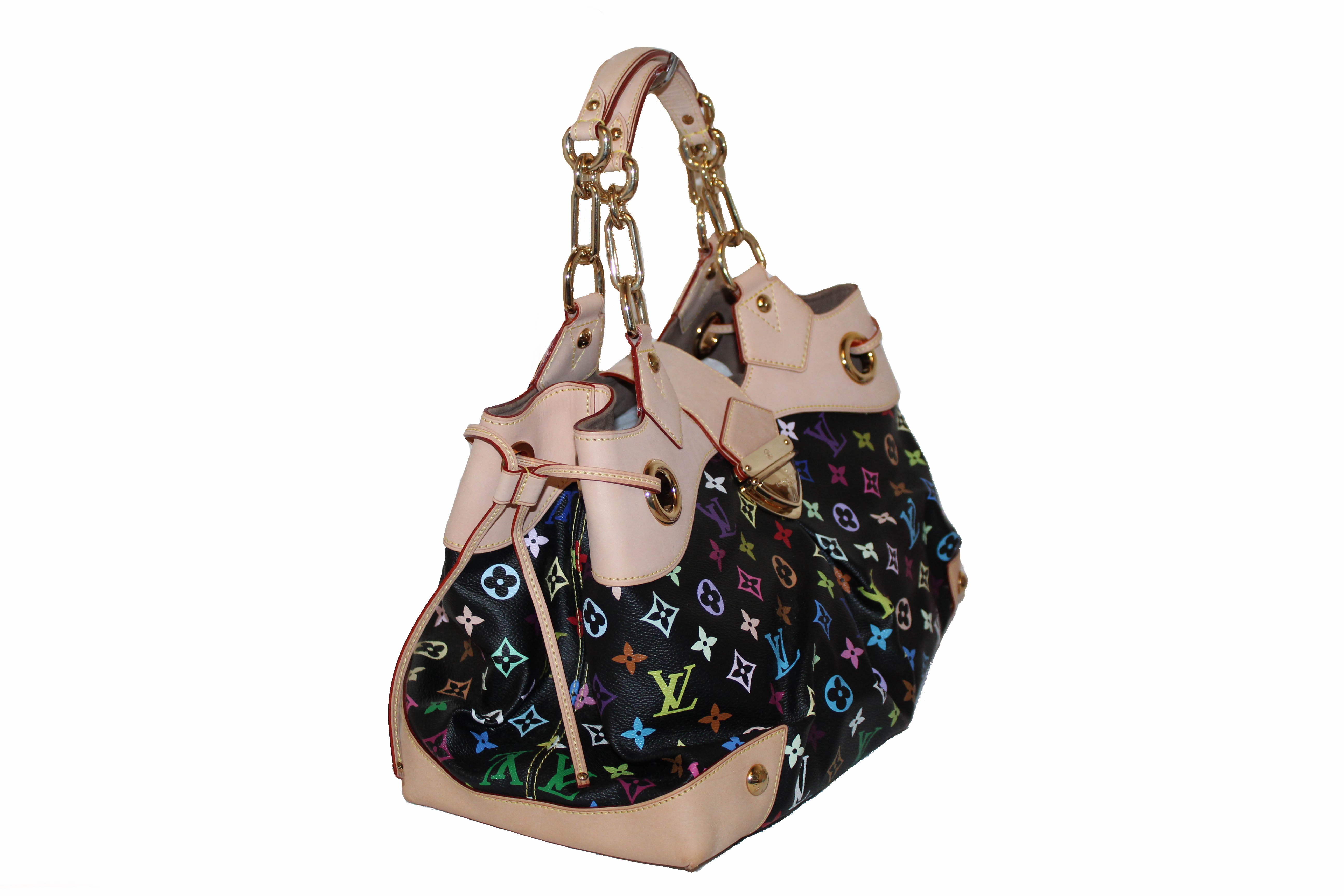 Authentic Louis Vuitton Black Multicolore Monogram Ursula Large Shoulder Bag