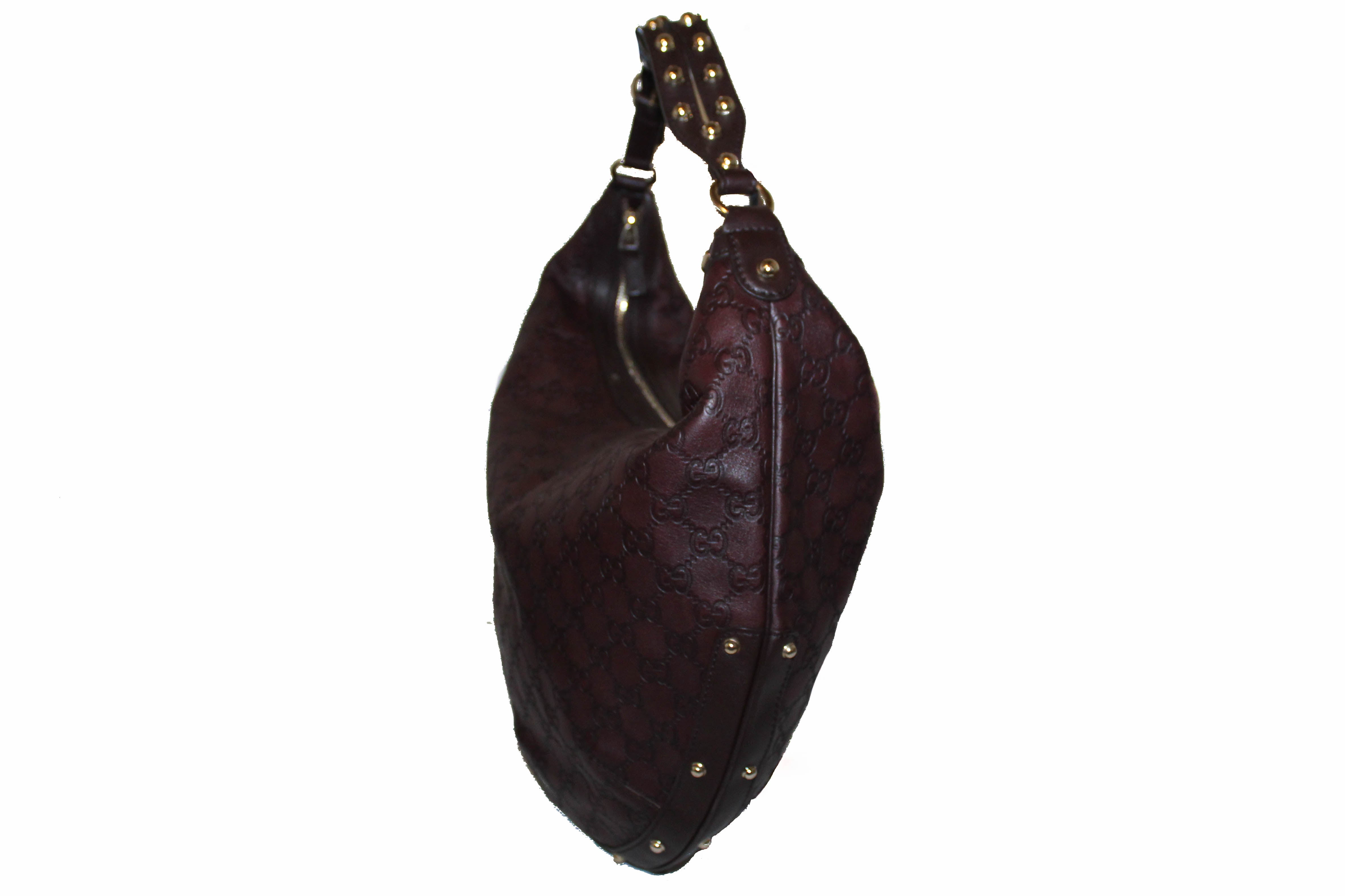 Authentic New Gucci Dark Burgundy Guccissima Leather Hobo Bag