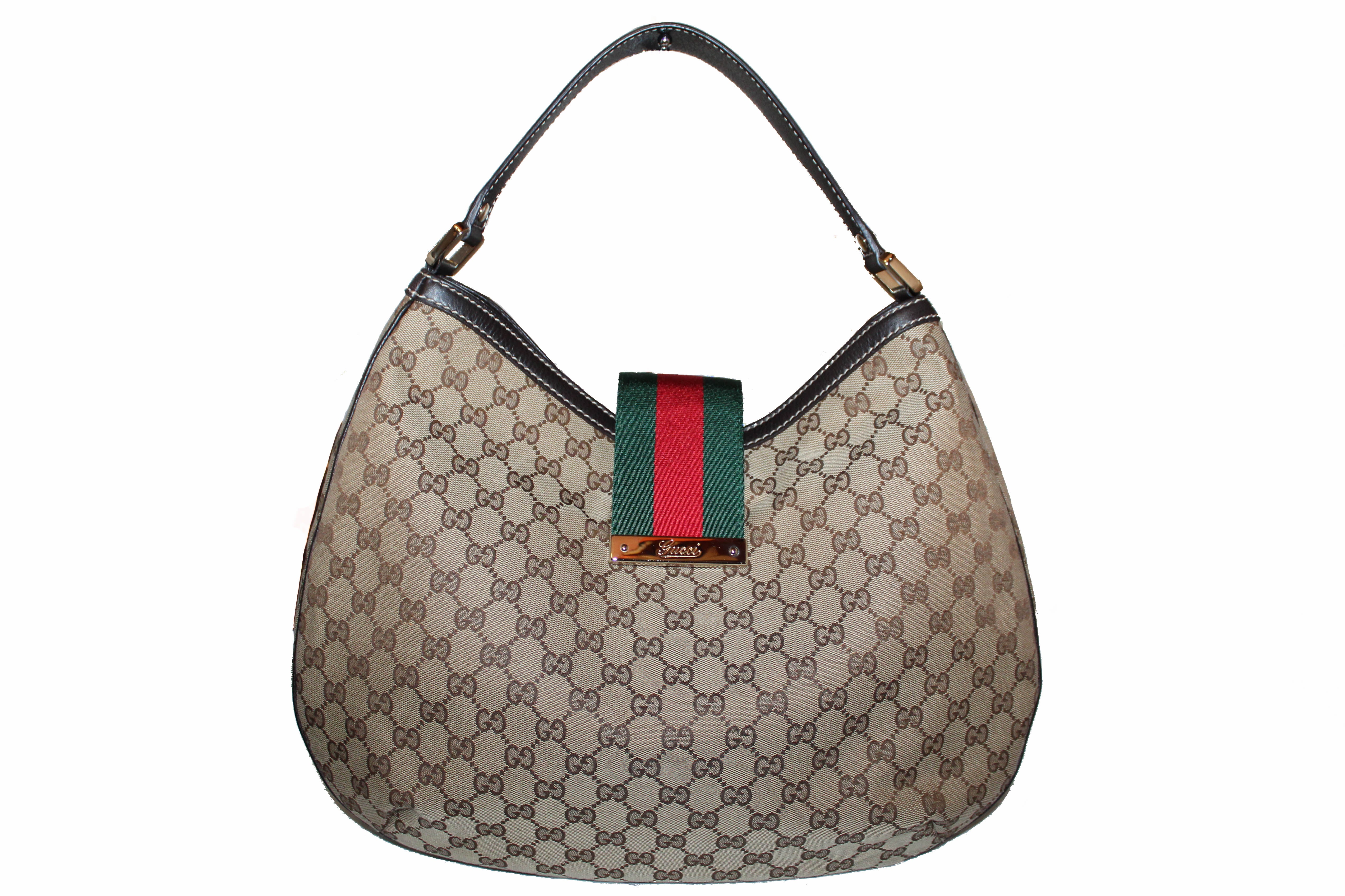 Authentic Gucci Brown Monogram Ladies Web Large Hobo Bag