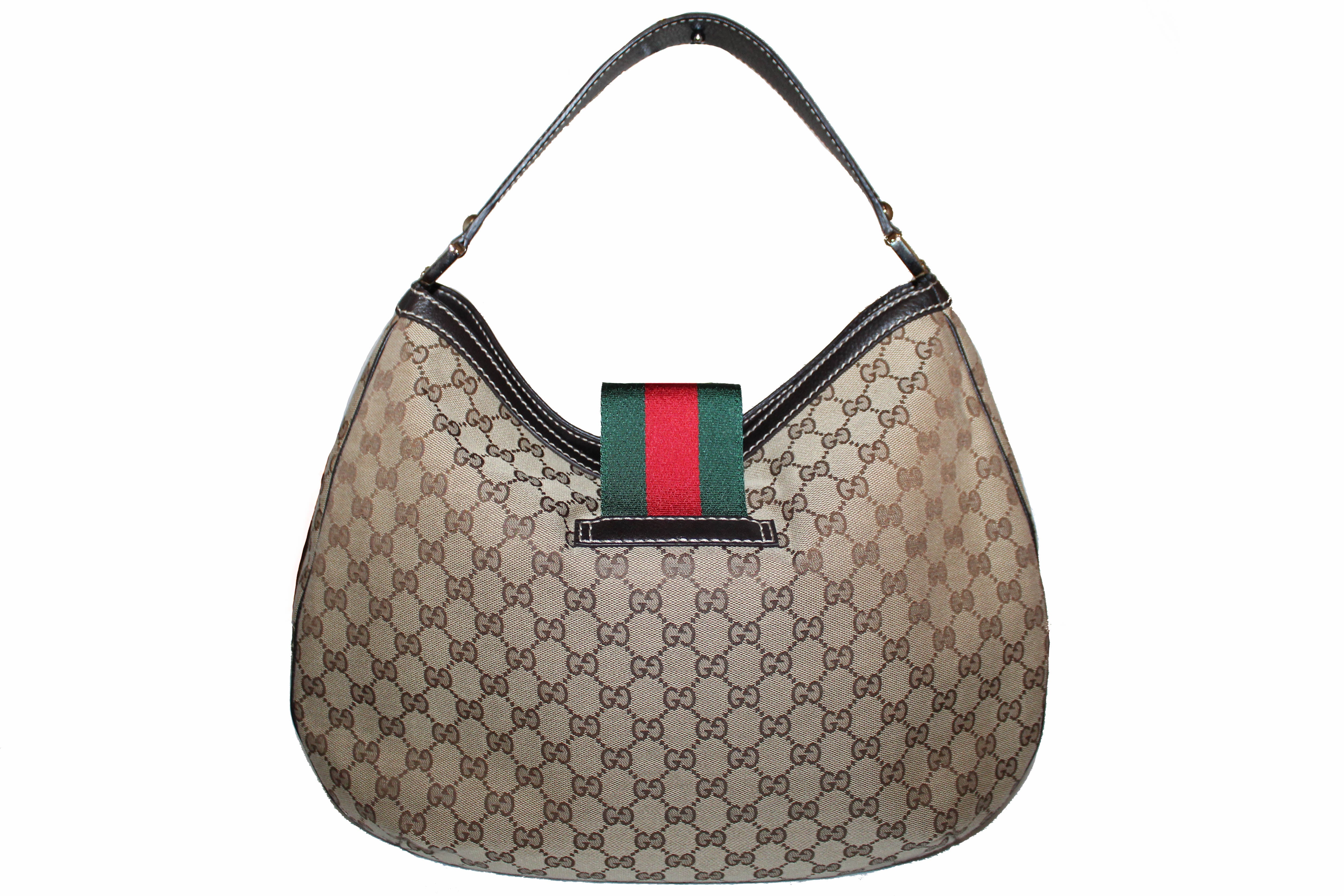 Authentic Gucci Brown Monogram Ladies Web Large Hobo Bag