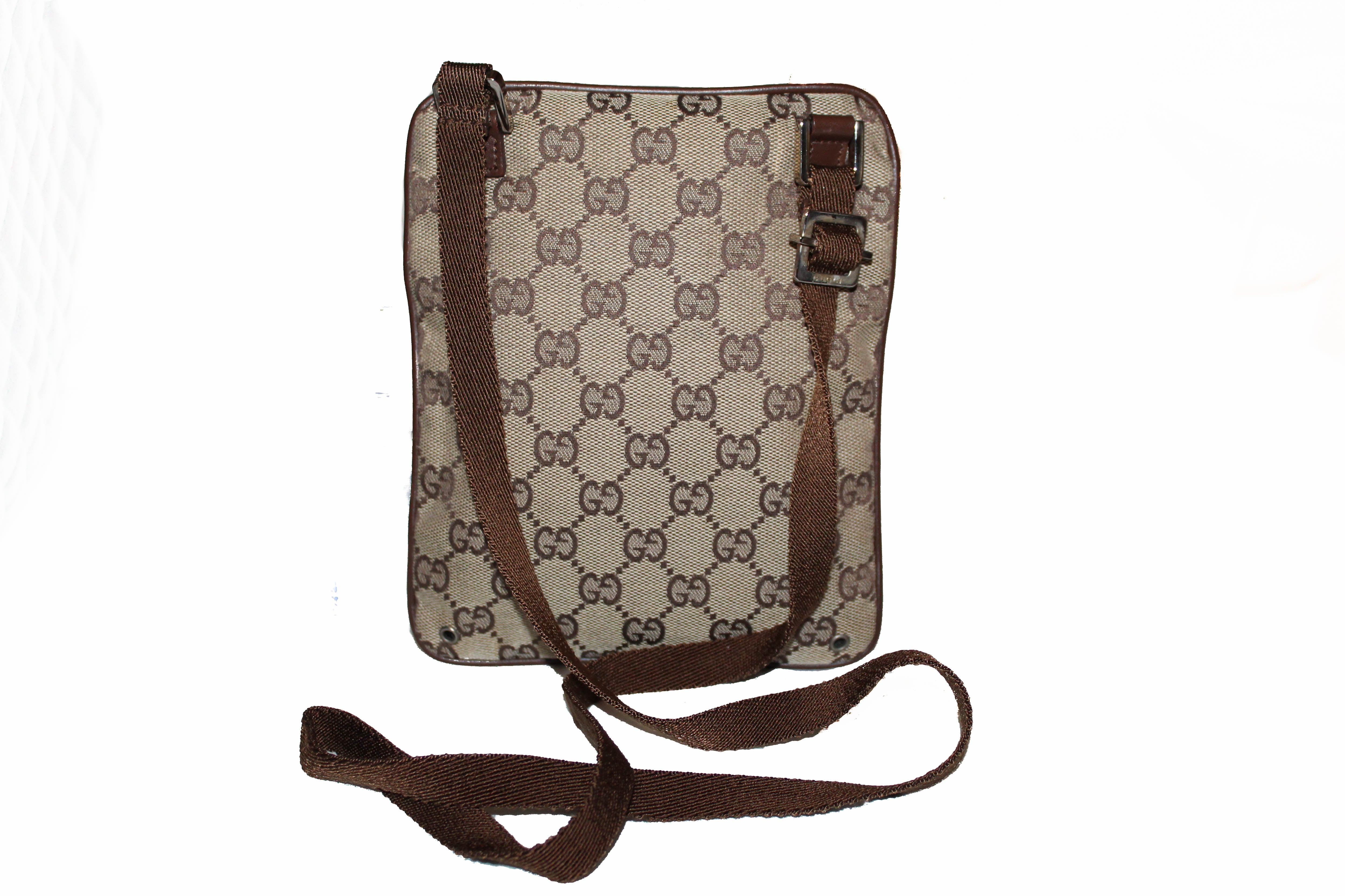 Authentic Gucci Brown Signature GG Fabric Small Messenger Bag