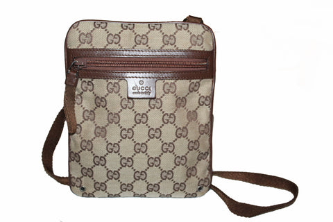 Authentic Gucci Brown Signature GG Fabric Small Messenger Bag