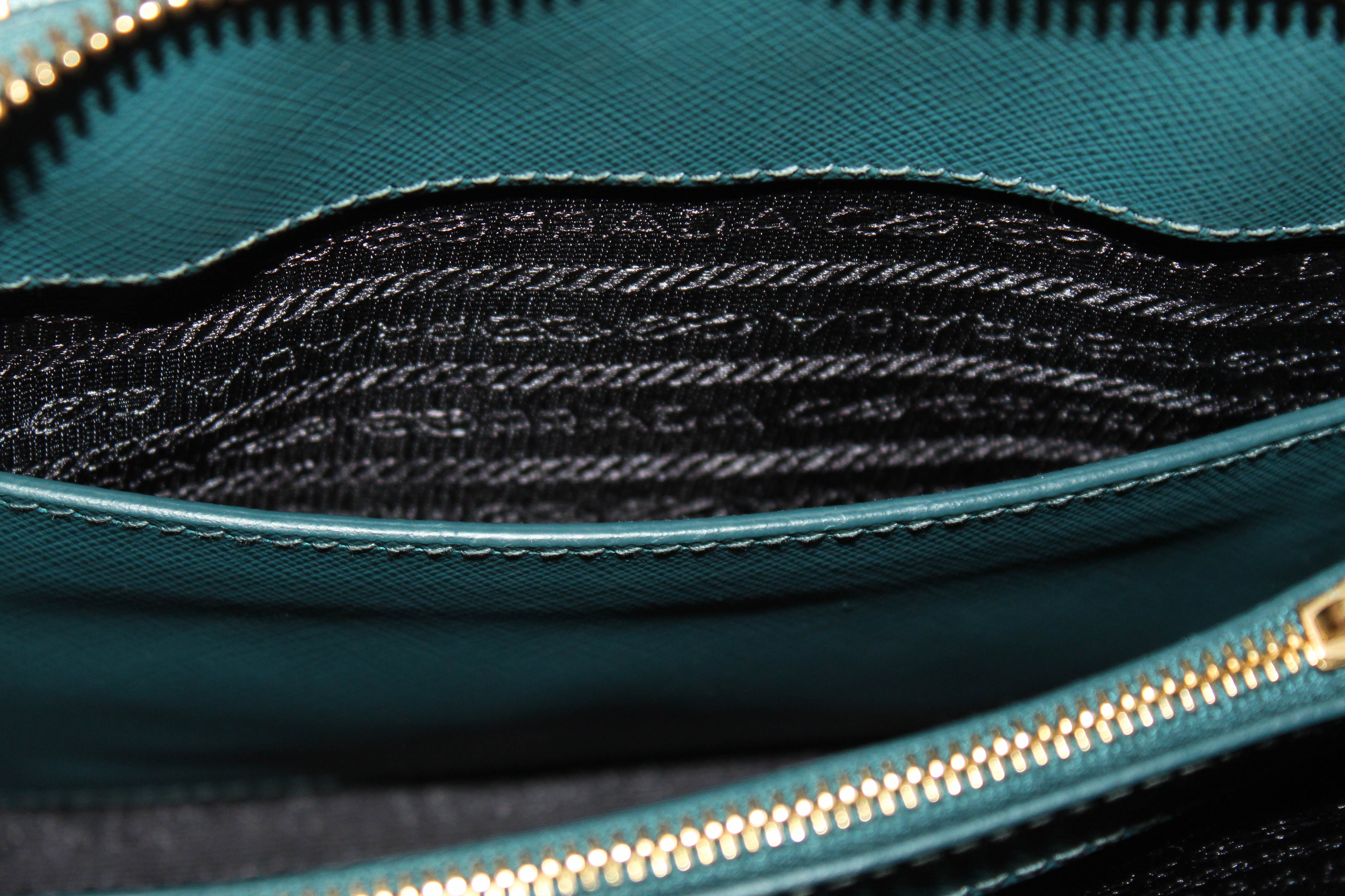 Authentic Prada Teal Blue Saffiano Leather Small Promenade Alma Bag BL0838