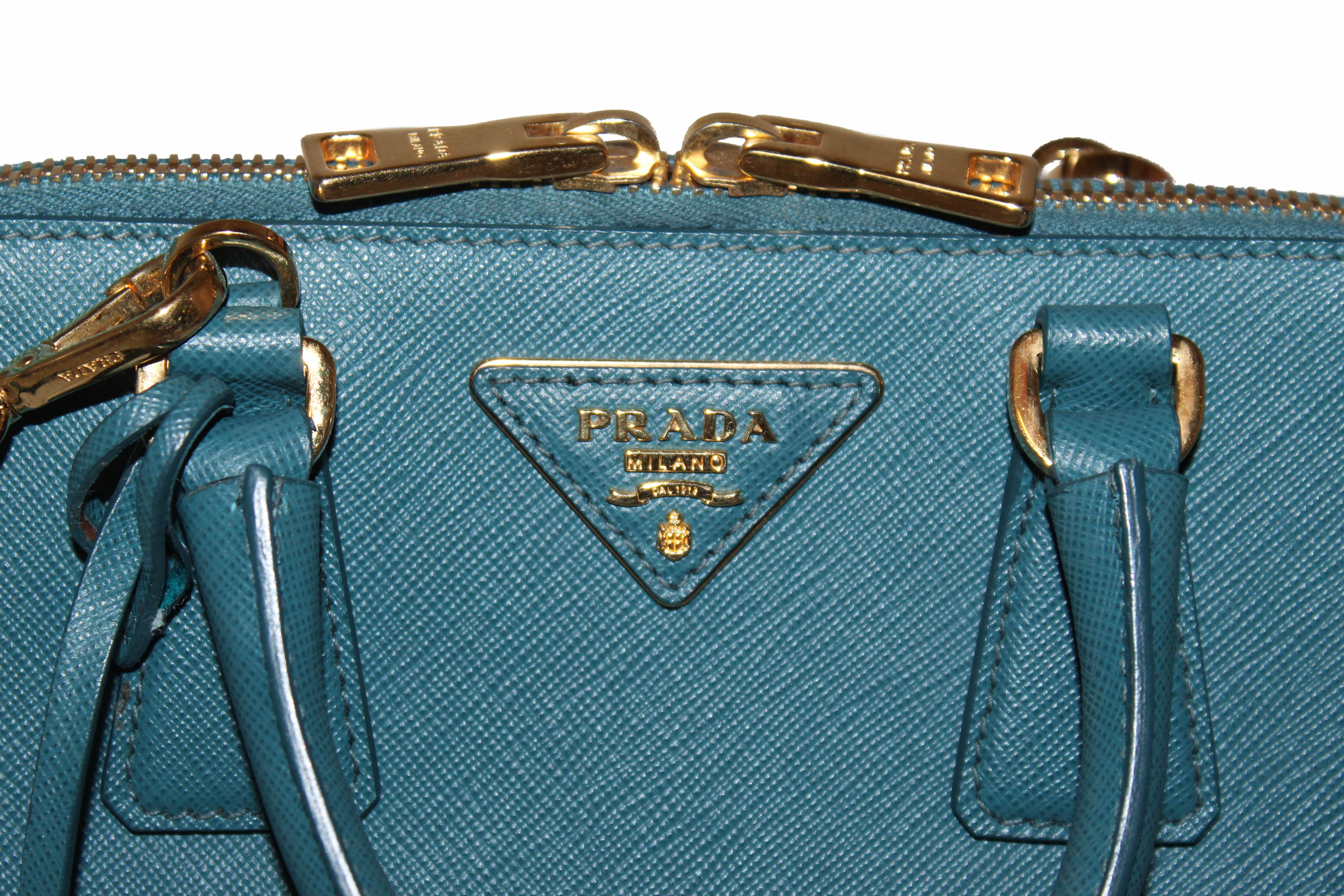 Authentic Prada Teal Blue Saffiano Leather Small Promenade Alma Bag BL –  Paris Station Shop