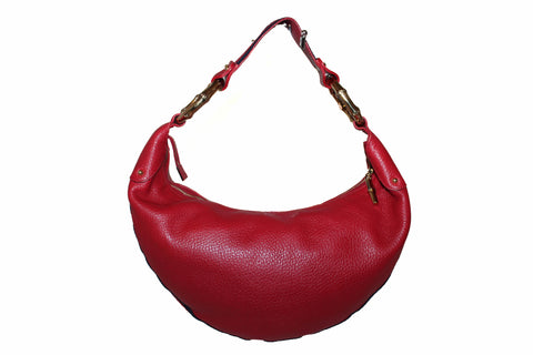 Authentic Gucci Red Pebbled Leather Bamboo Ring Hobo Bag