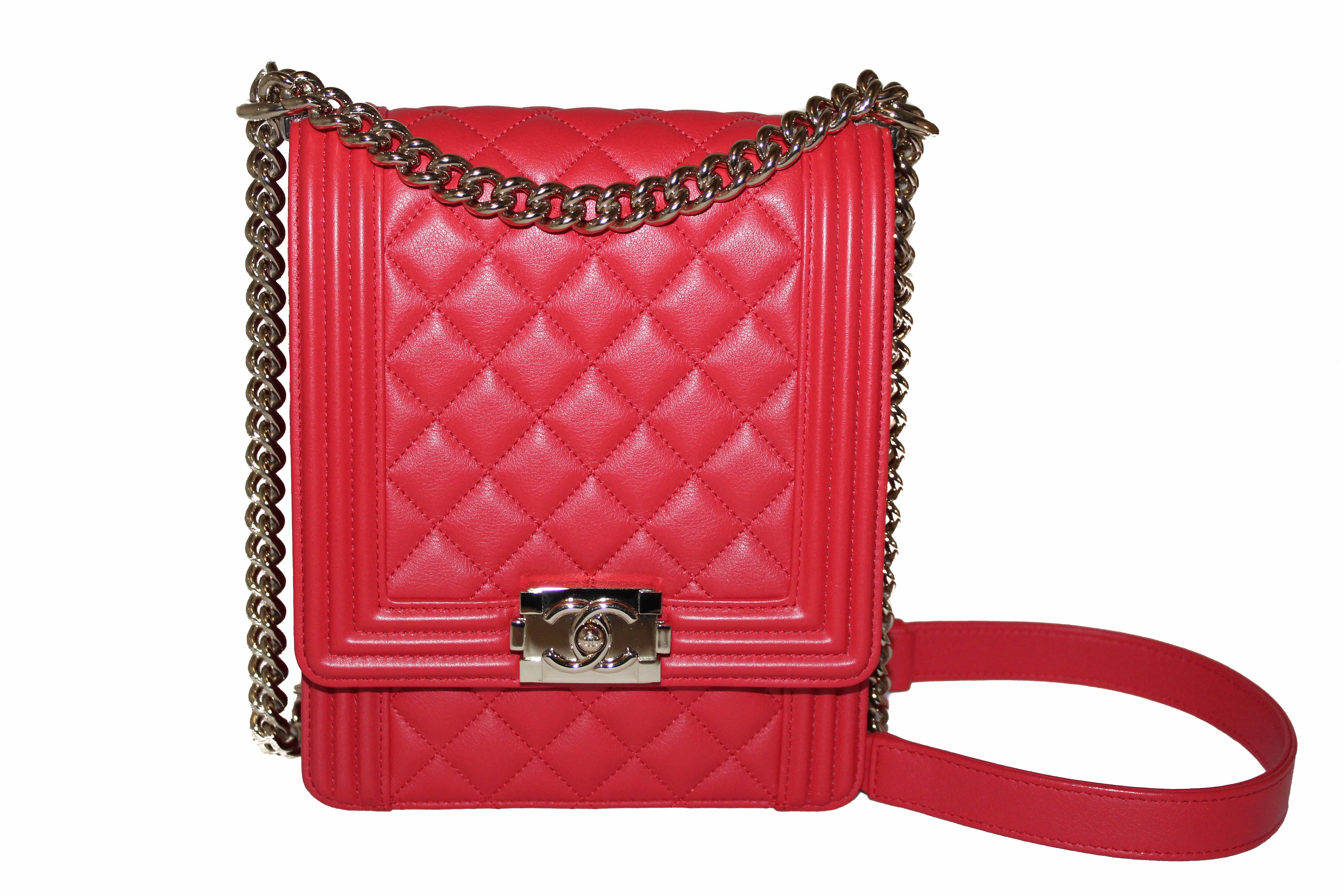 Chanel Lambskin Quilted Small Boy Clutch with Chain Coral