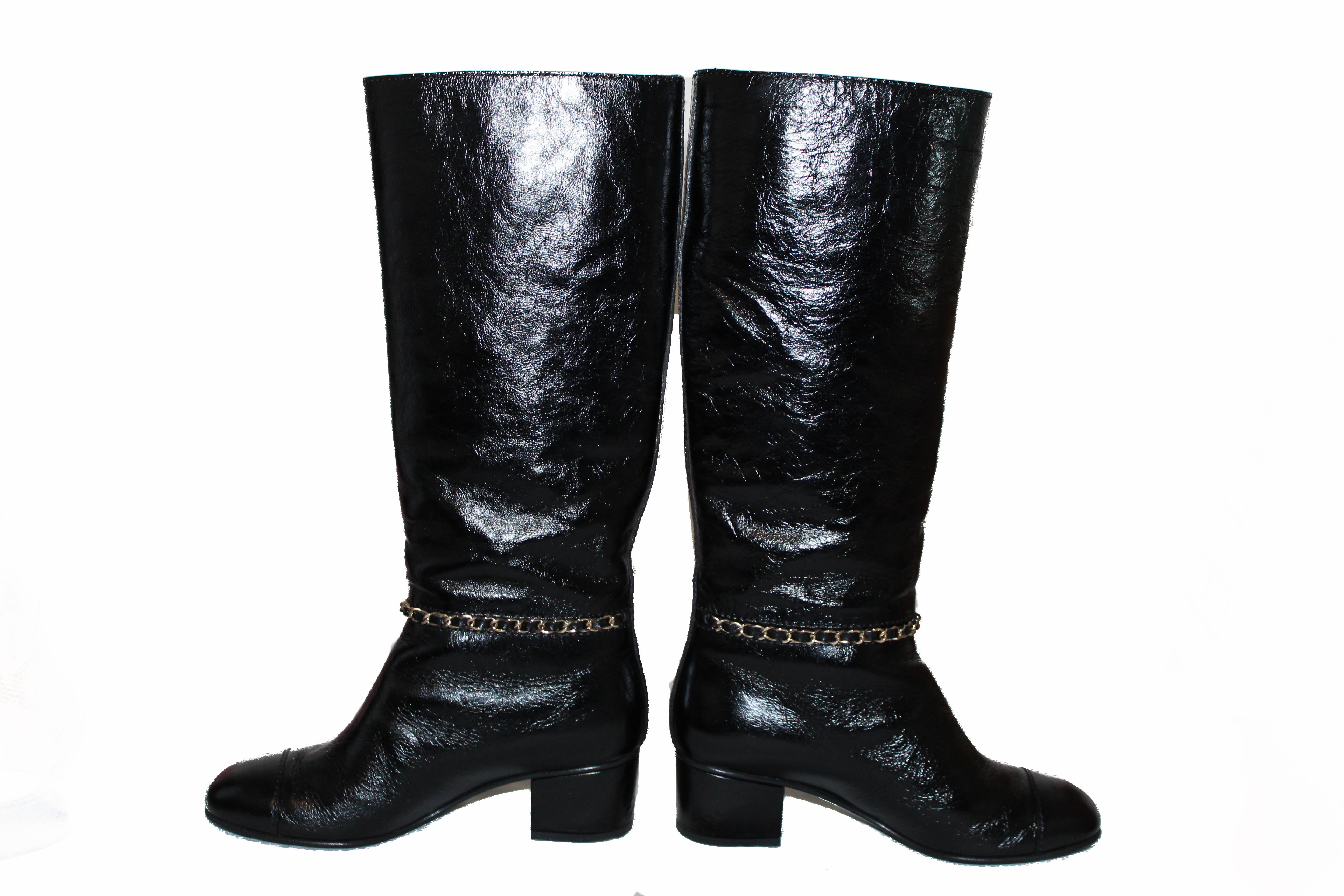High boots - Printed calfskin, black & white — Fashion | CHANEL