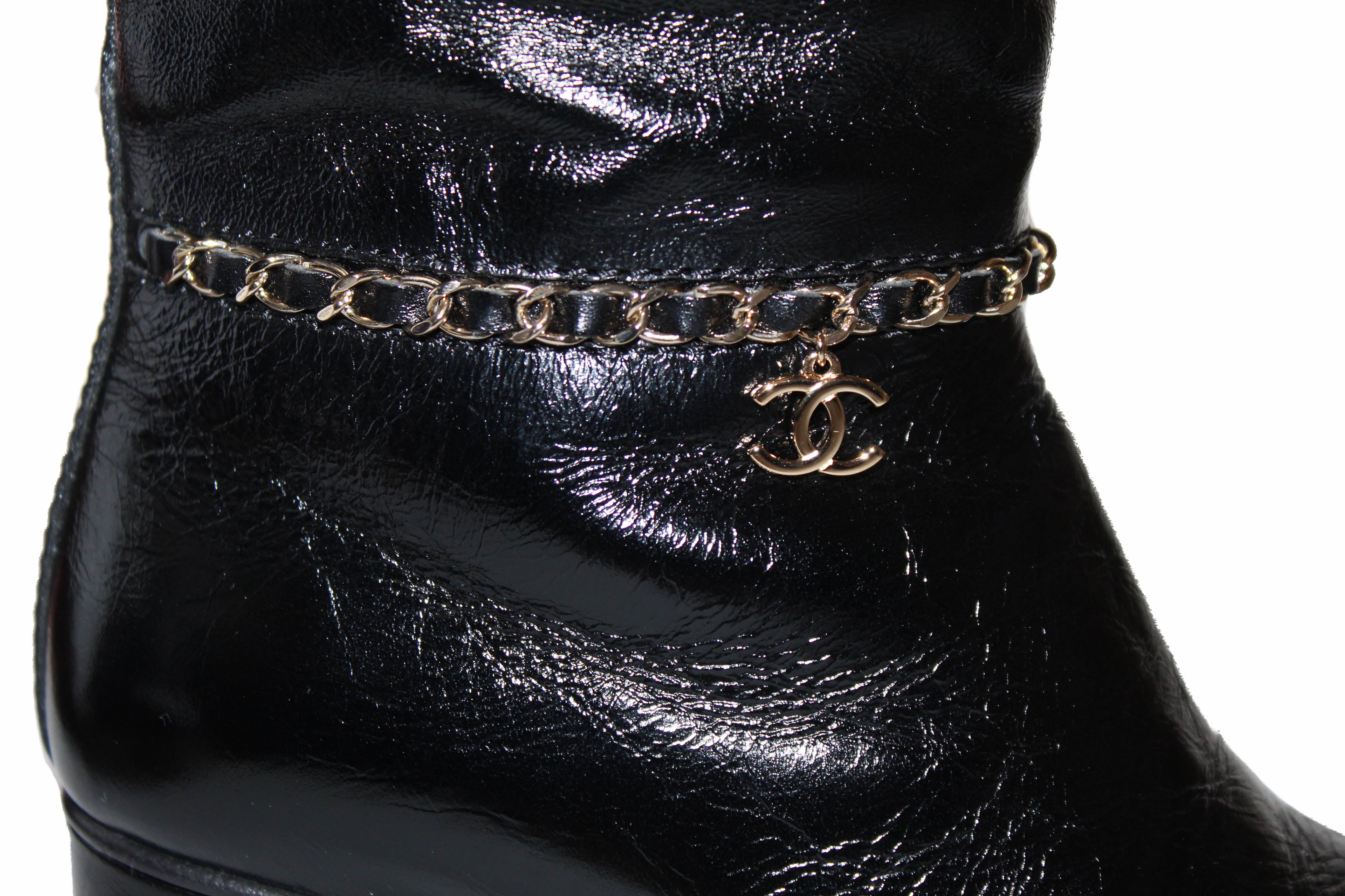 Chanel Chain Link CC Captoe Ankle Boots Beige Lambskin Black Suede Si   Coco Approved Studio