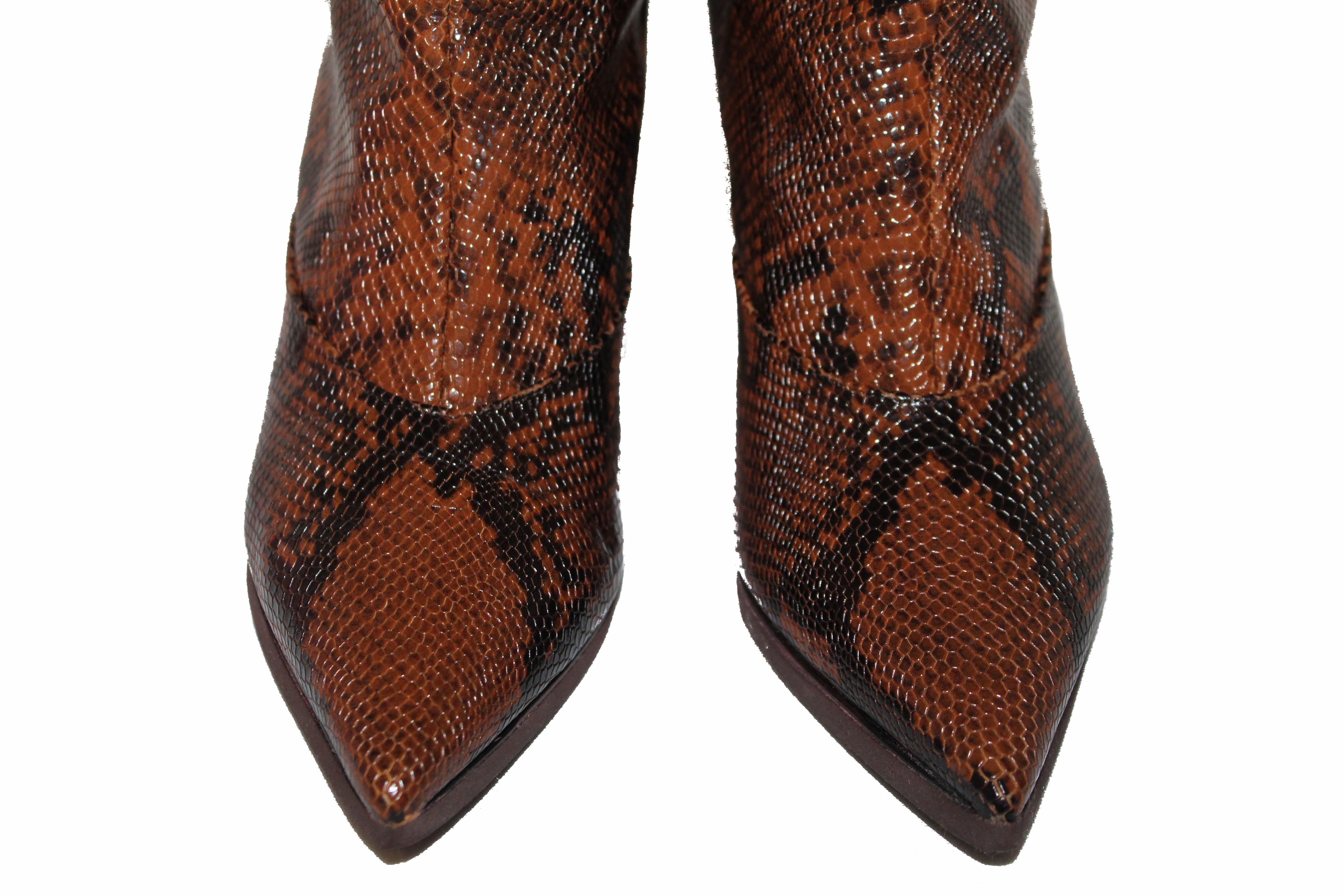 Authentic Jimmy Choo Brelan Snake-Print Knee Boots Size 35.5