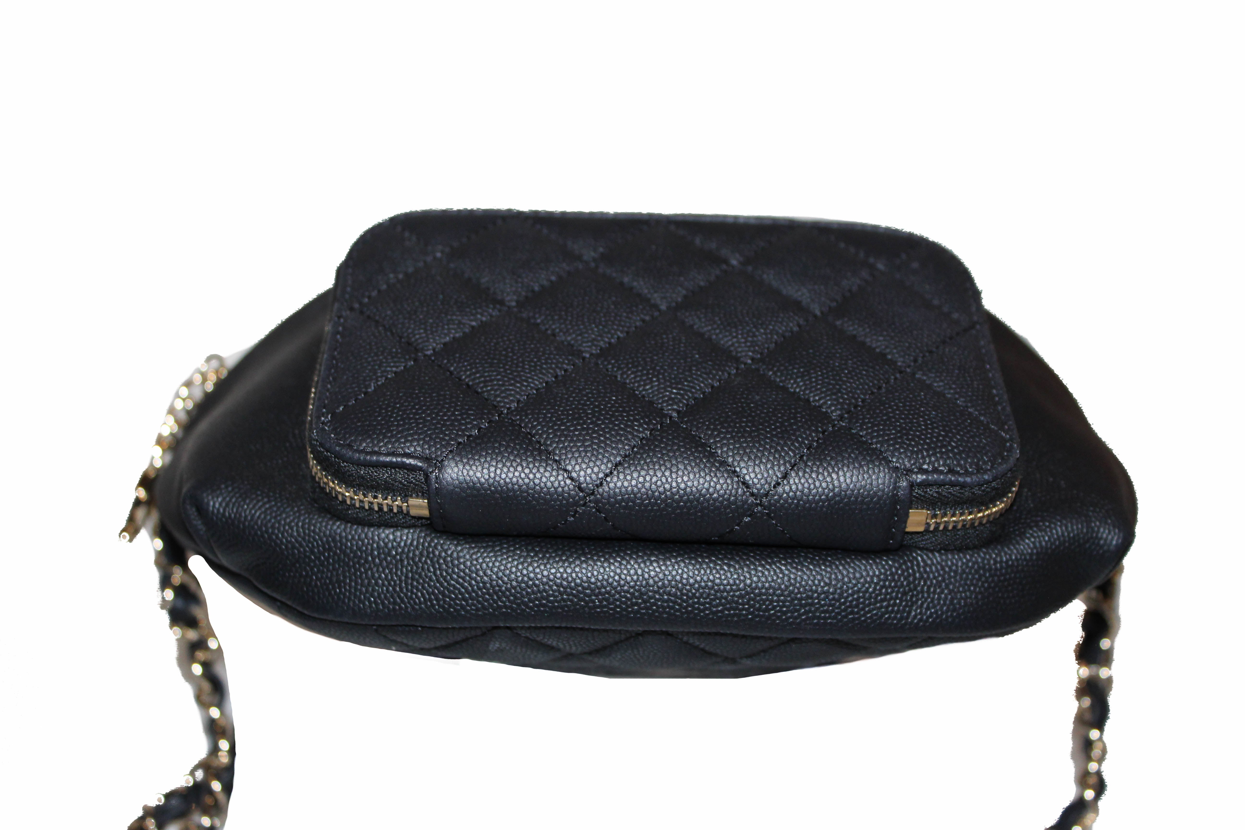 Authentic Chanel Black Small Quilted Caviar Leather Business Affinity Waistbag
