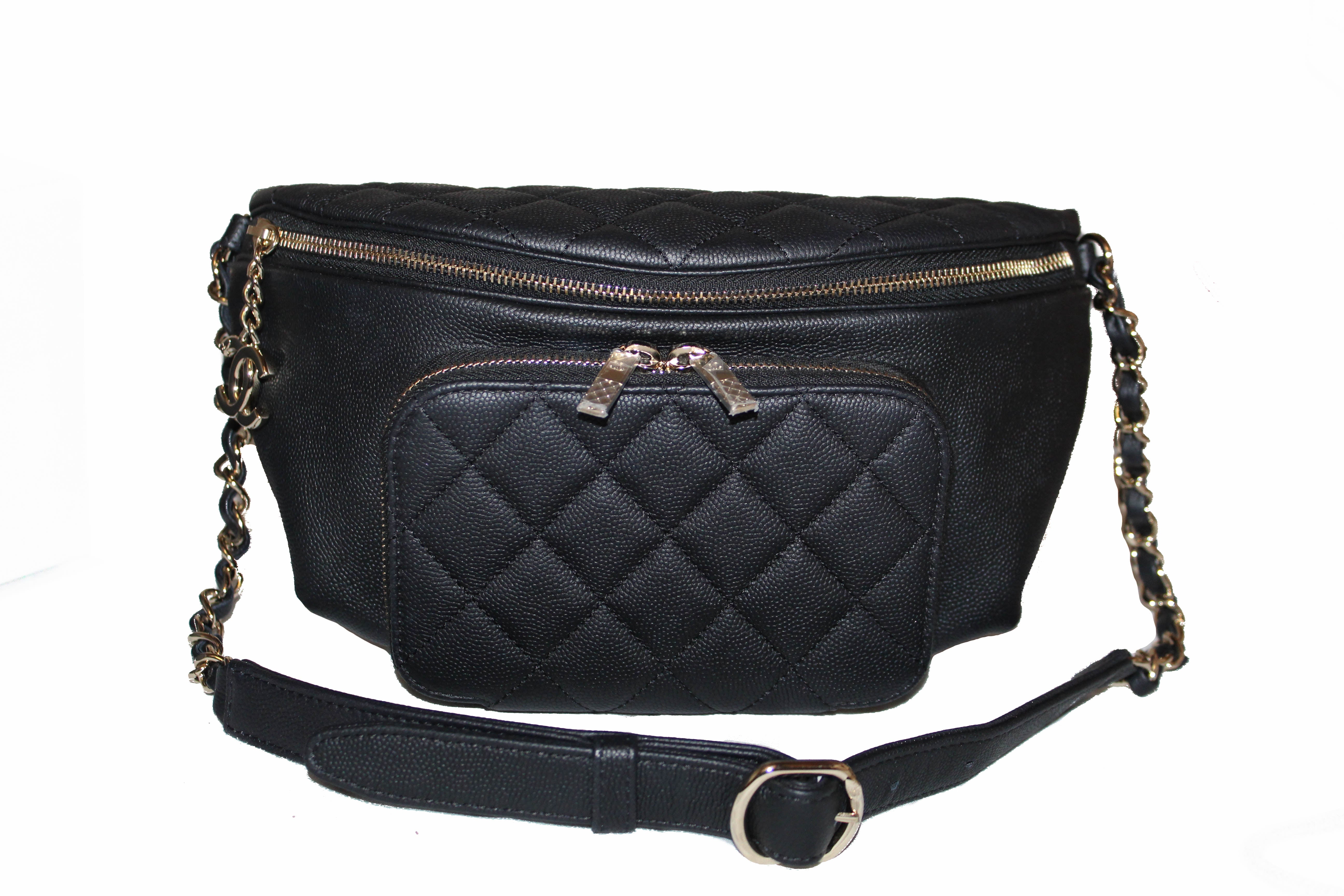 Authentic Chanel Black Small Quilted Caviar Leather Business