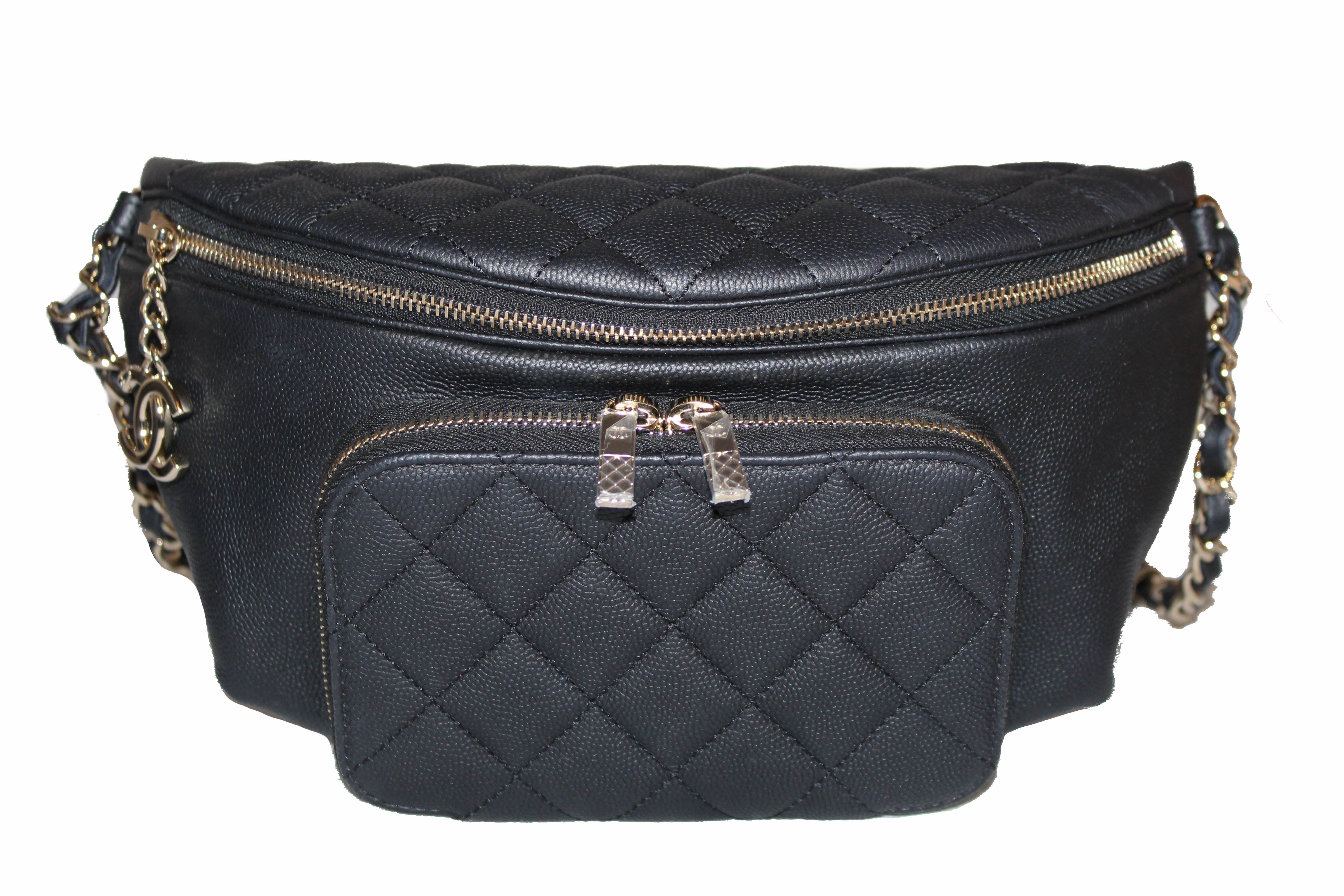 Authentic Chanel Black Small Quilted Caviar Leather Business