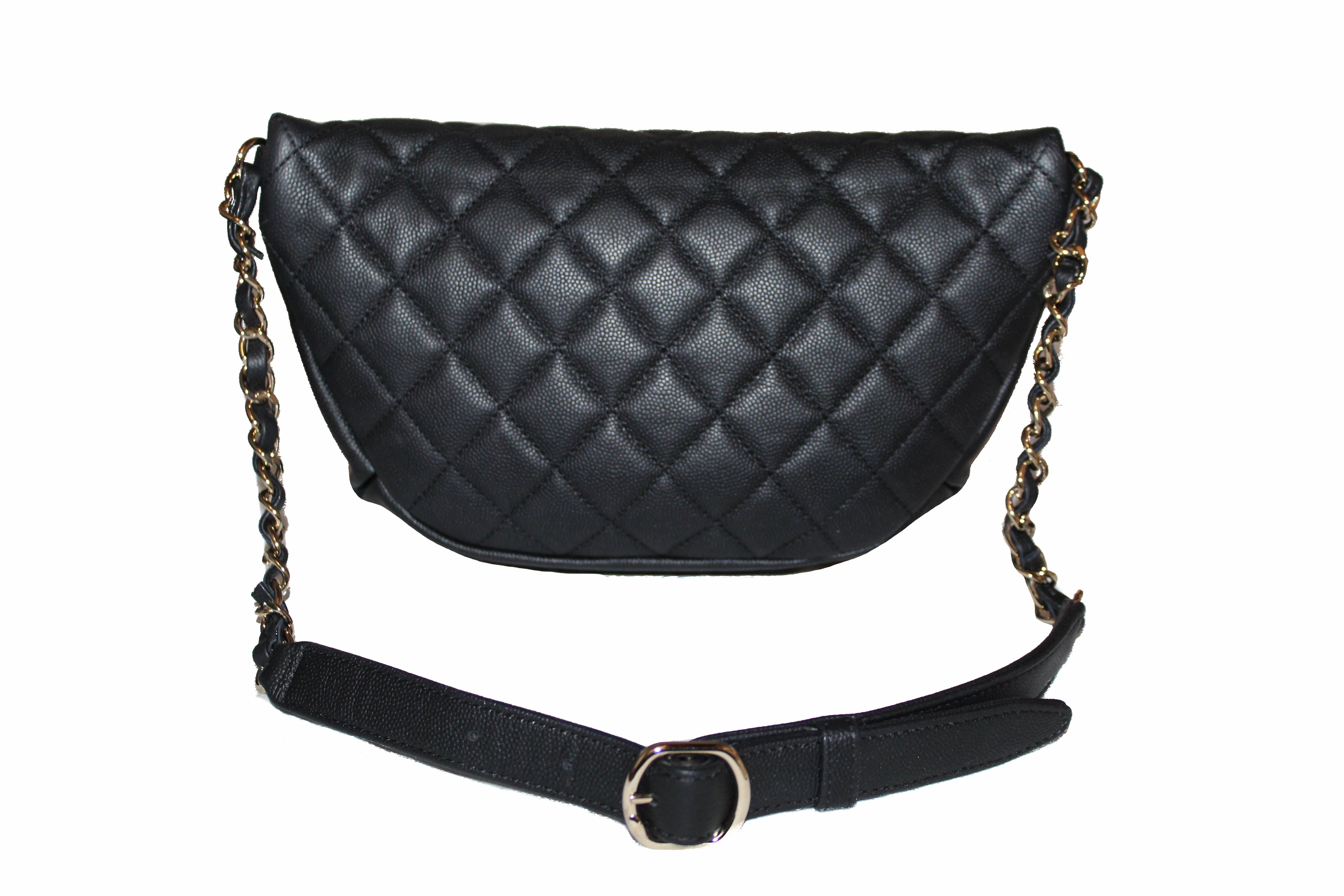 Authentic Chanel Black Small Quilted Caviar Leather Business Affinity Waistbag