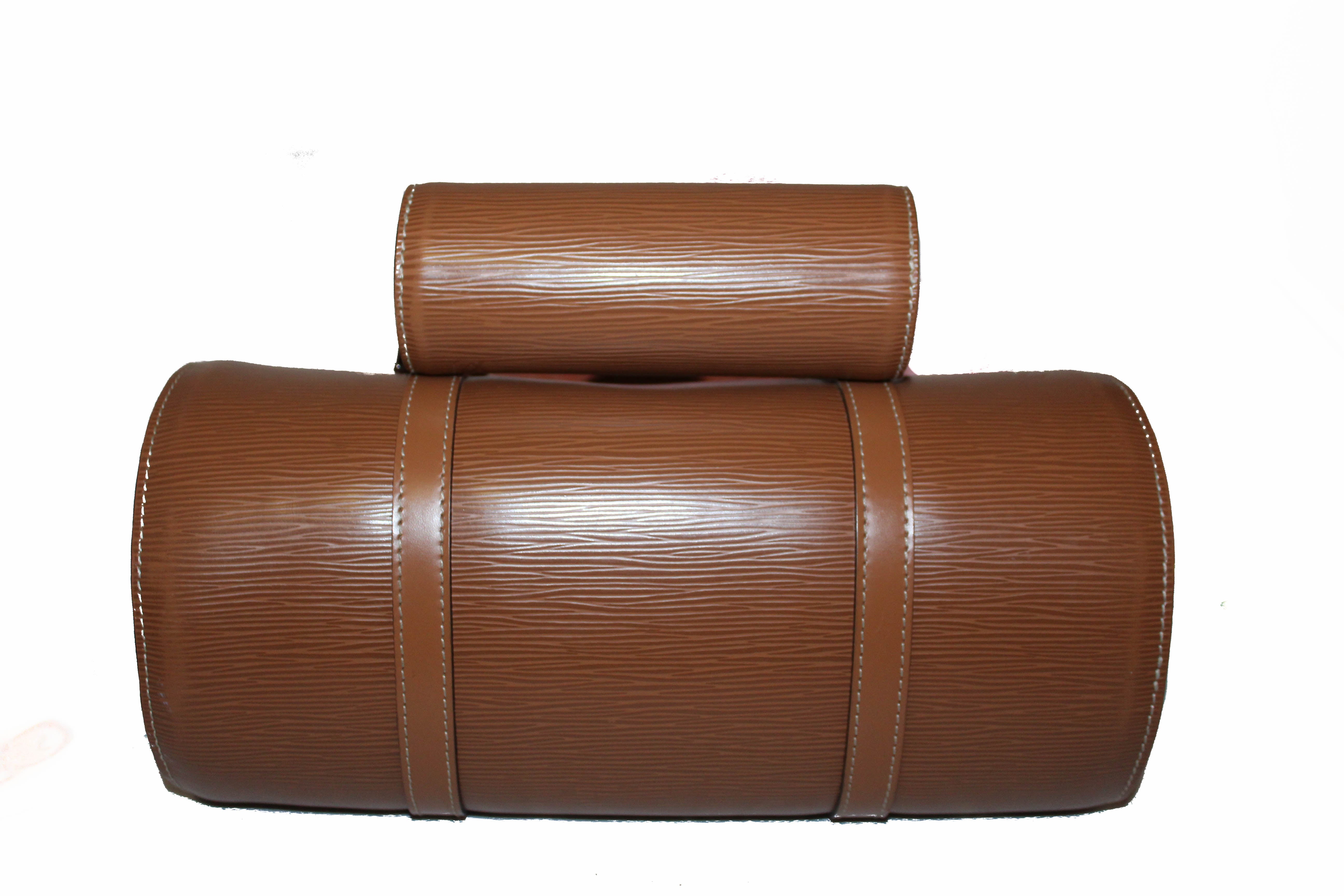 Authentic Louis Vuitton Brown Epi Leather Soufflot Handbag with Mini Bag