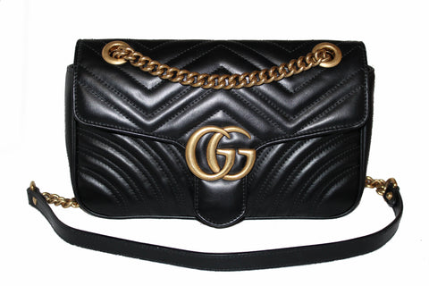 Authentic Gucci Black Marmont Matelasse Shoulder Bag