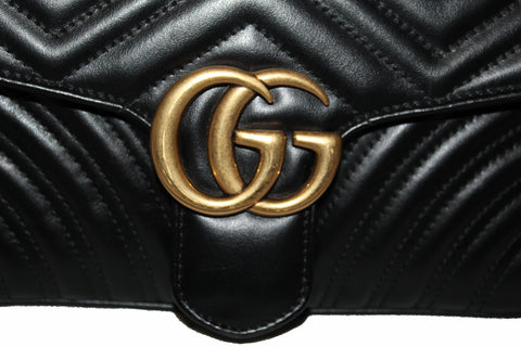 Authentic Gucci Black Marmont Matelasse Shoulder Bag