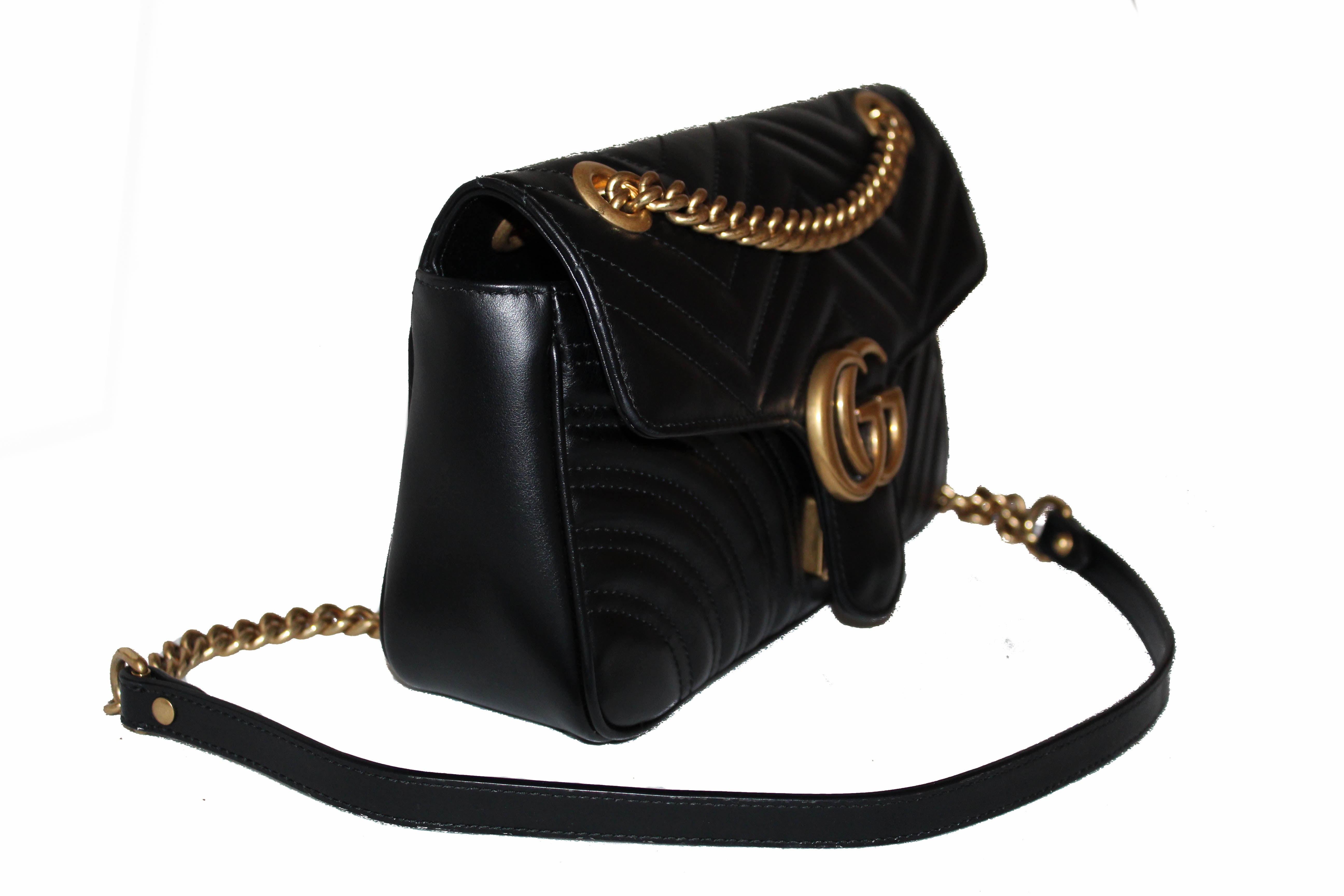Authentic Gucci Black Marmont Matelasse Shoulder Bag