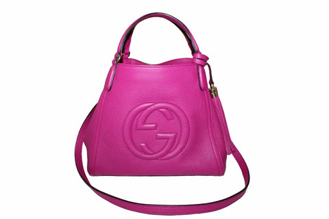 Authentic Gucci Magenta Soho Convertible Leather Small Shoulder Bag