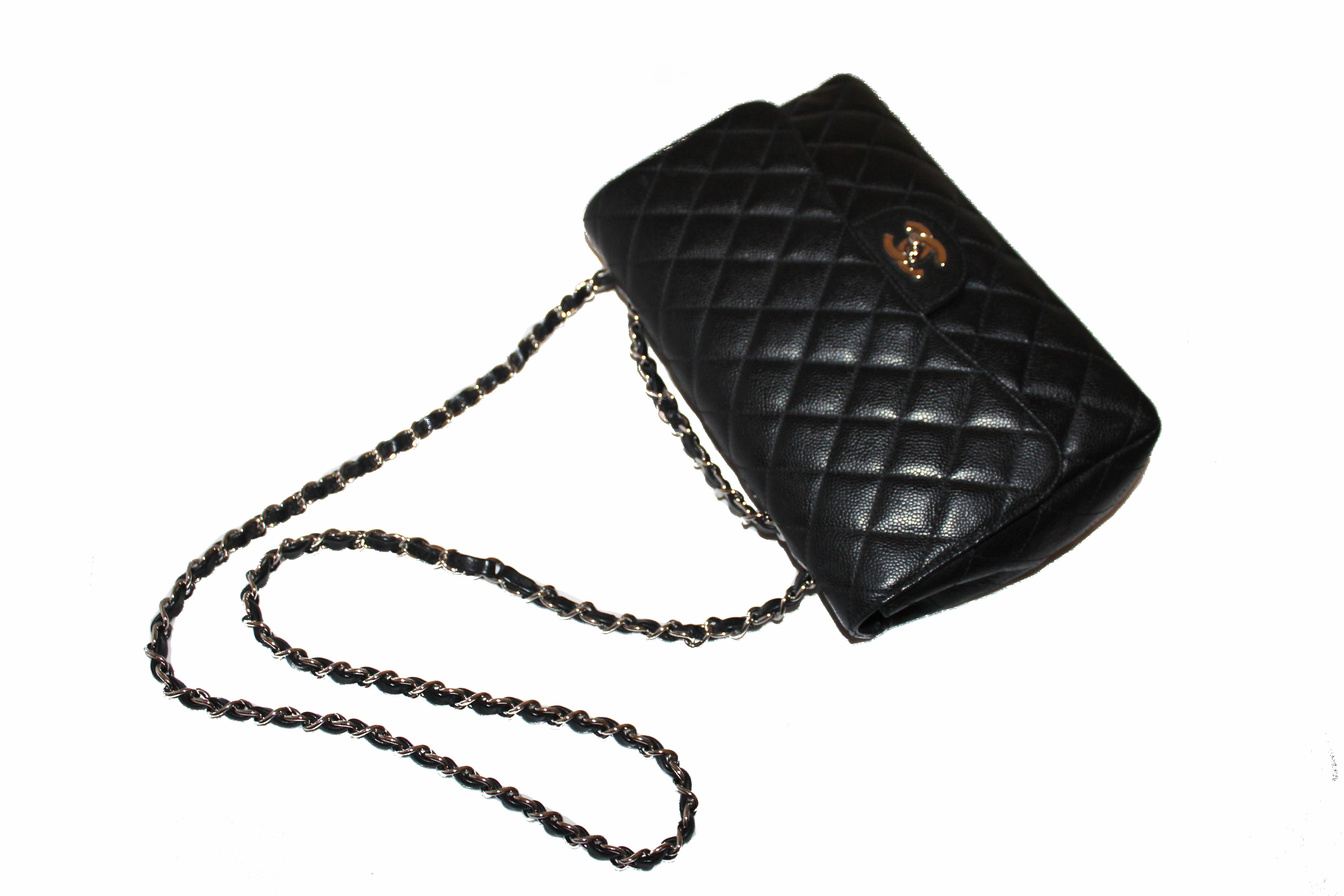 Authentic Chanel Black Quilted Caviar Leather Jumbo Single Flap