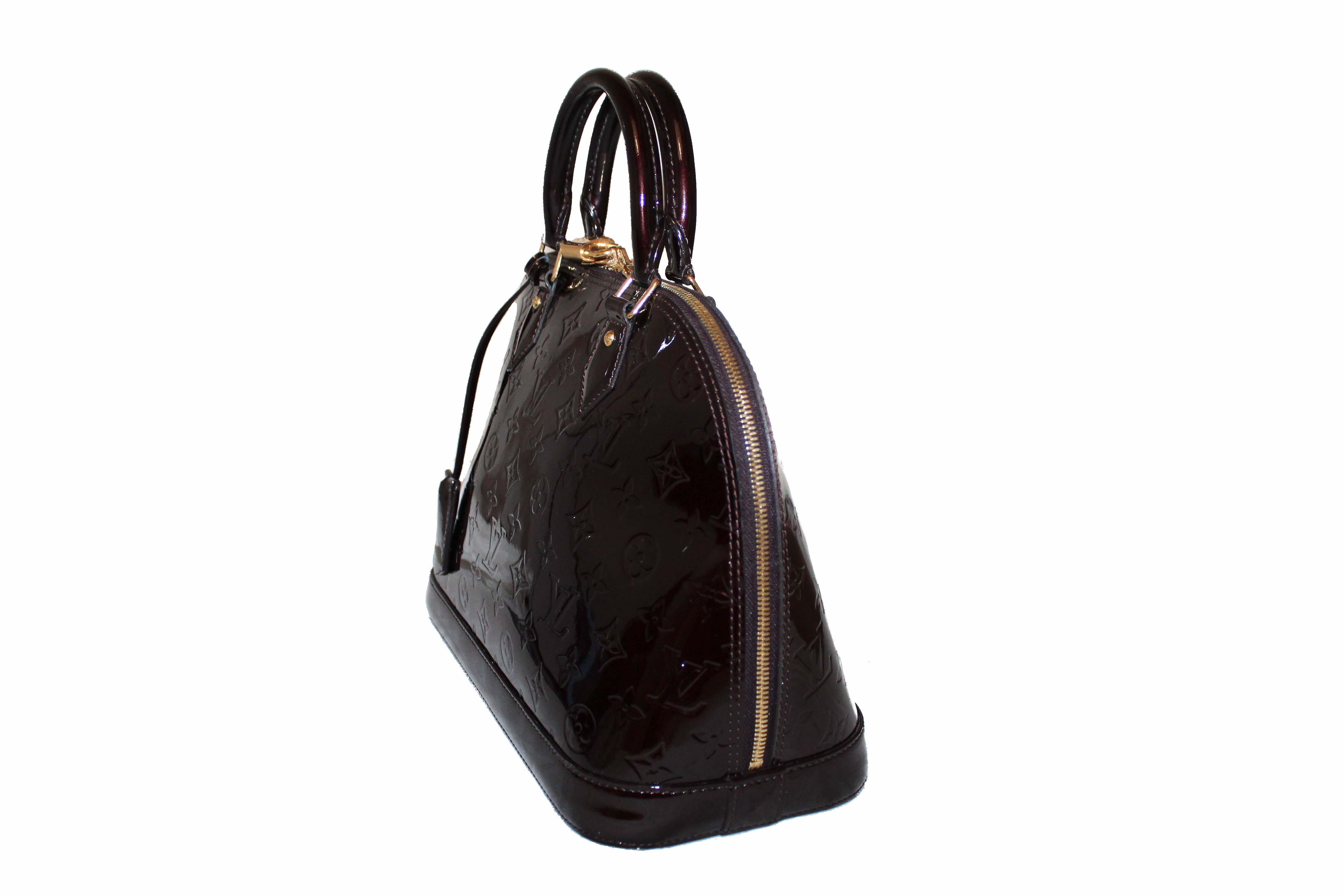 Authentic Louis Vuitton Amarante Monogram Vernis Leather Alma PM Handbag