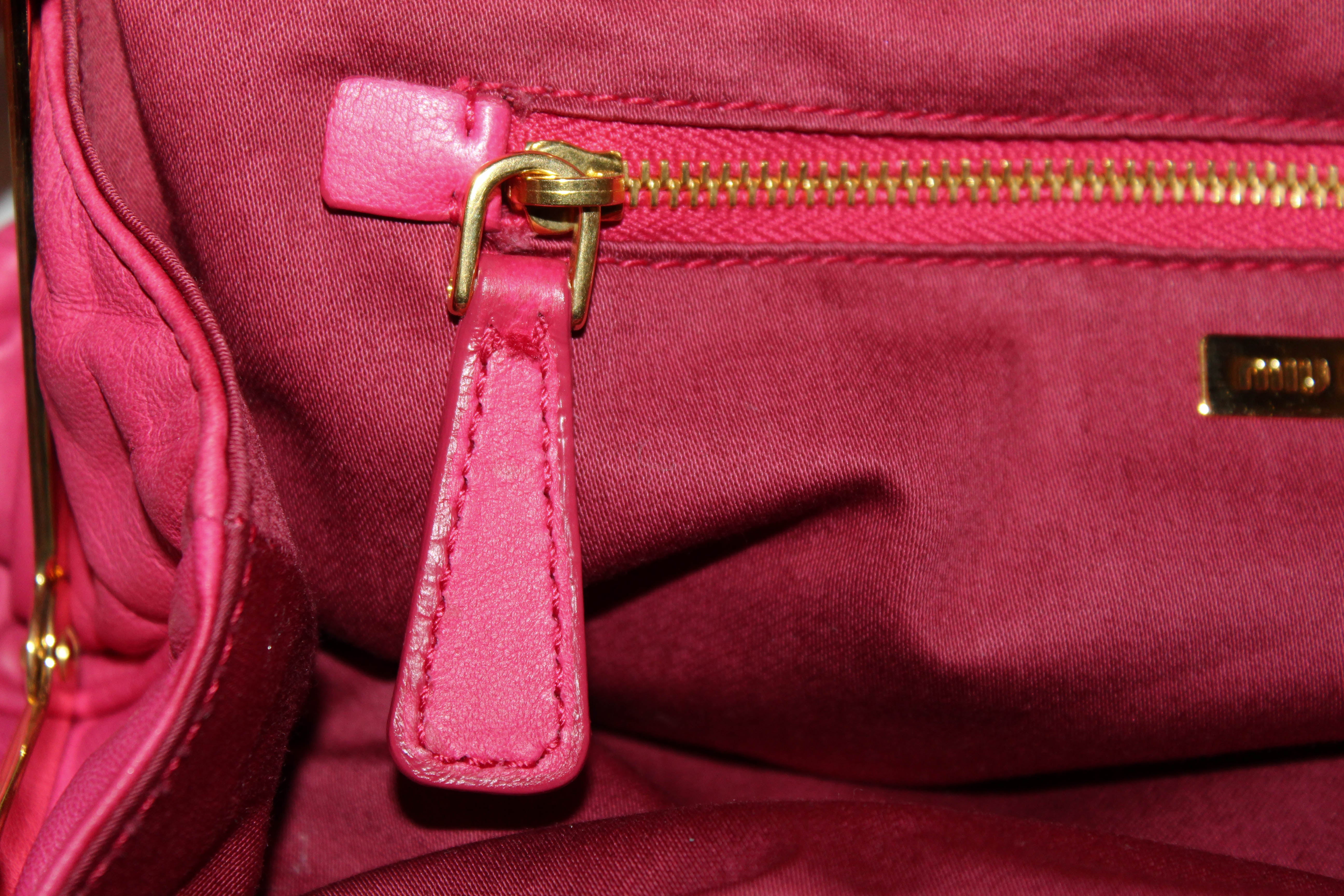 Authentic Miu Miu Peony Pink Lambskin Leather Frame Top Evening Bag