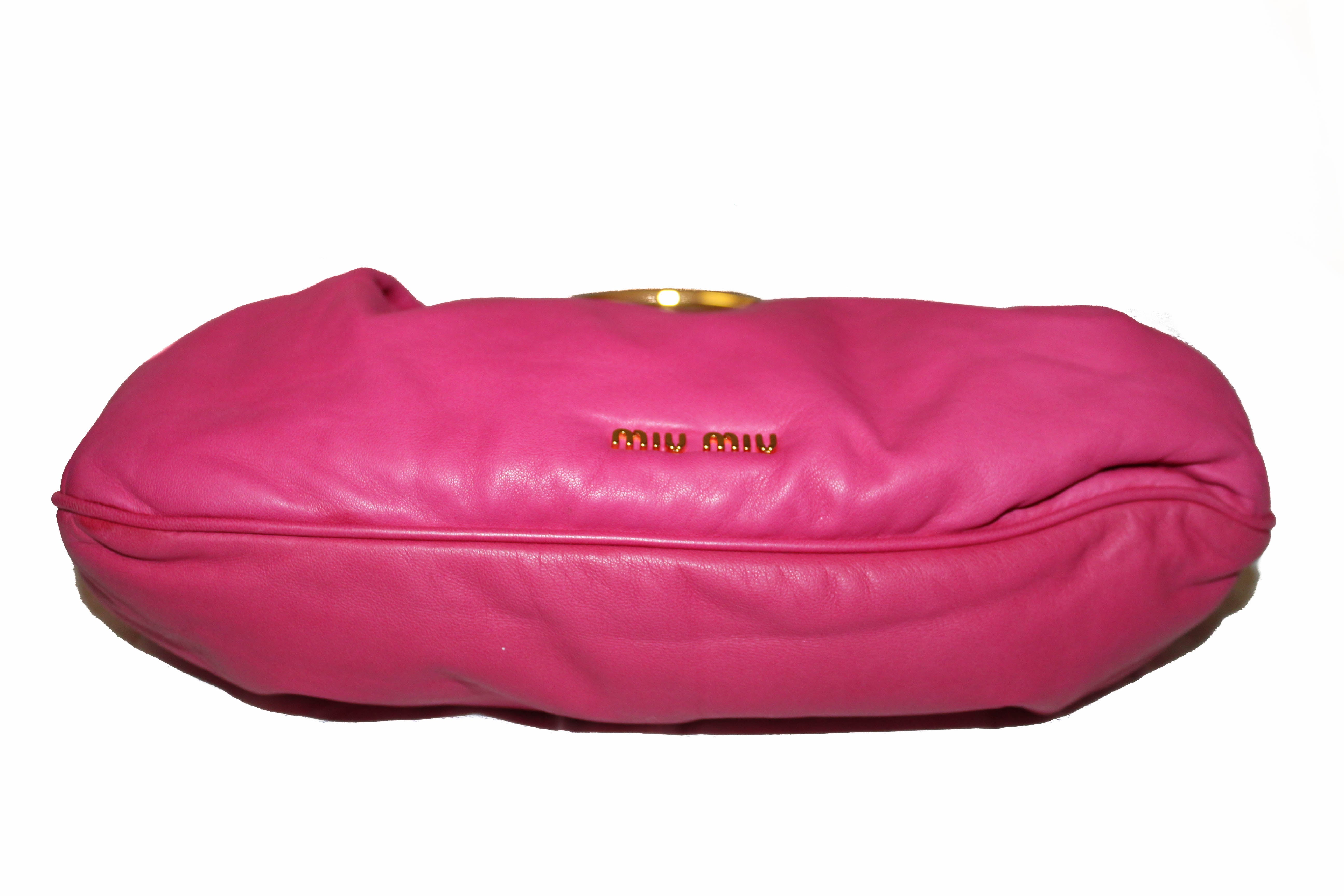 Authentic Miu Miu Peony Pink Lambskin Leather Frame Top Evening Bag