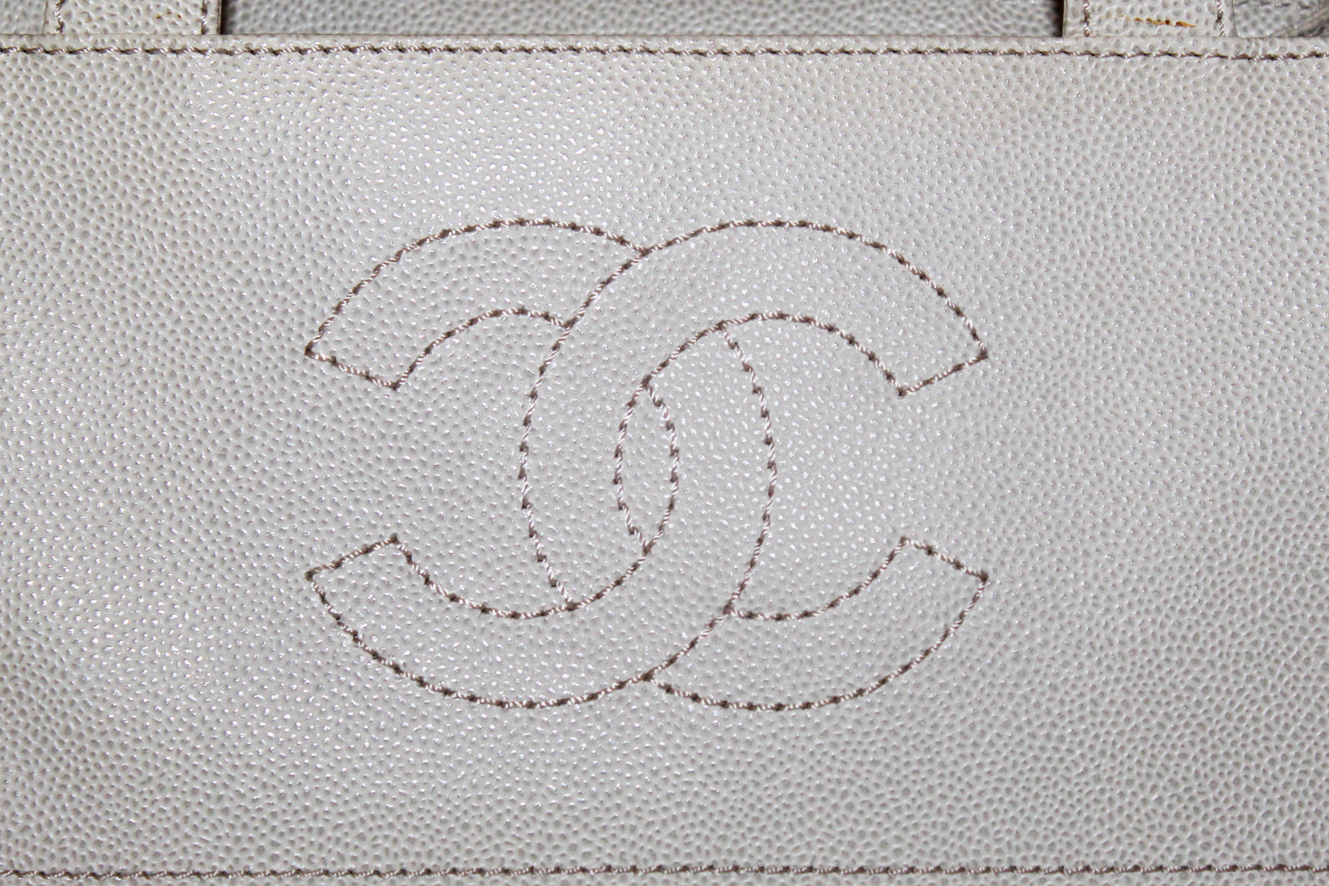 Authentic Chanel Vintage Ivory Caviar Leather Small Tote Shoulder Bag