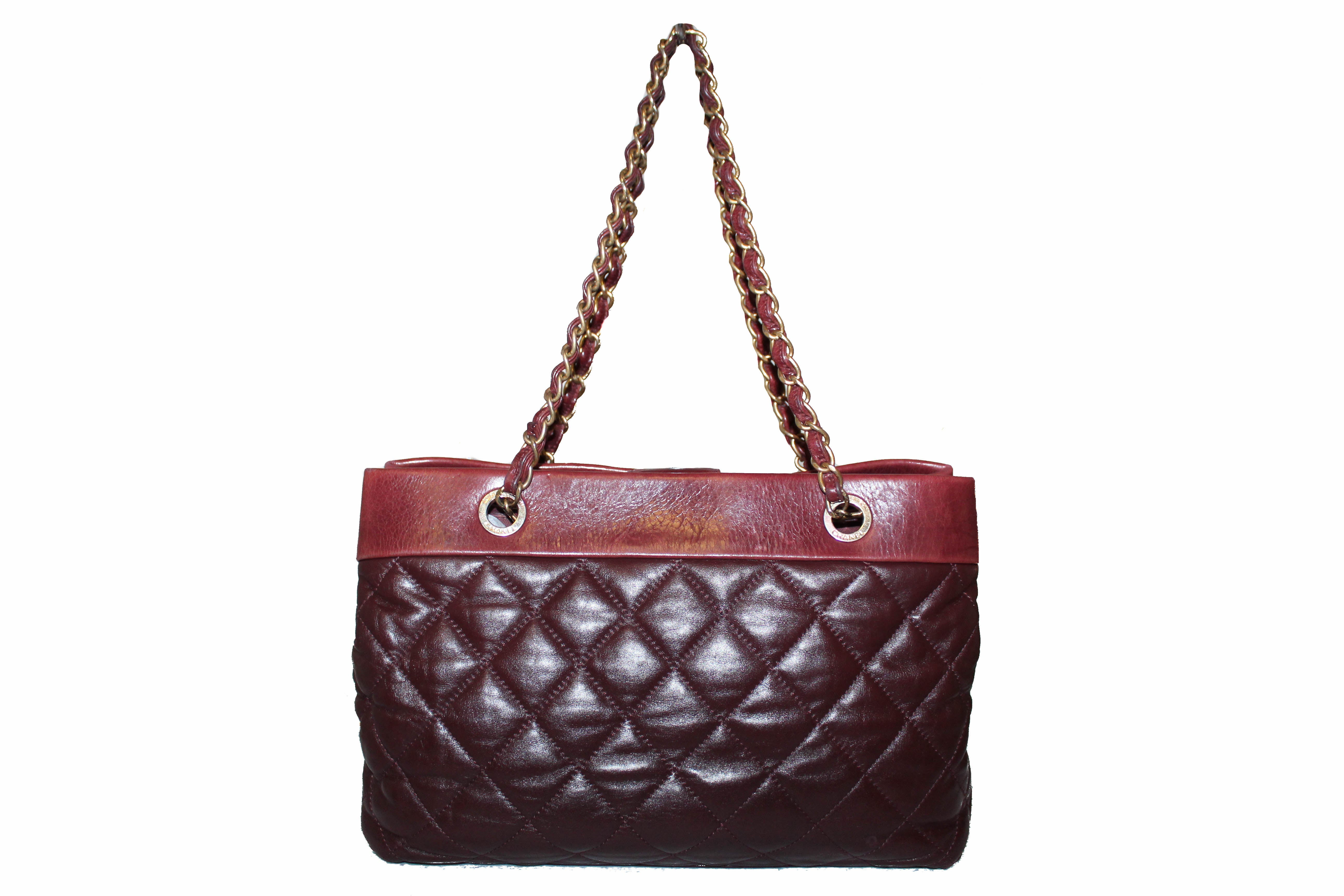 Authentic Chanel 31 Rue Cambon Paris Burgundy Distressed Leather