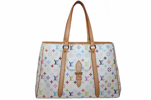 Authentic Louis Vuitton White Multicolore Monogram Aurelia GM Tote Bag