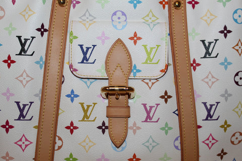 Authentic Louis Vuitton White Multicolore Monogram Aurelia GM Tote Bag