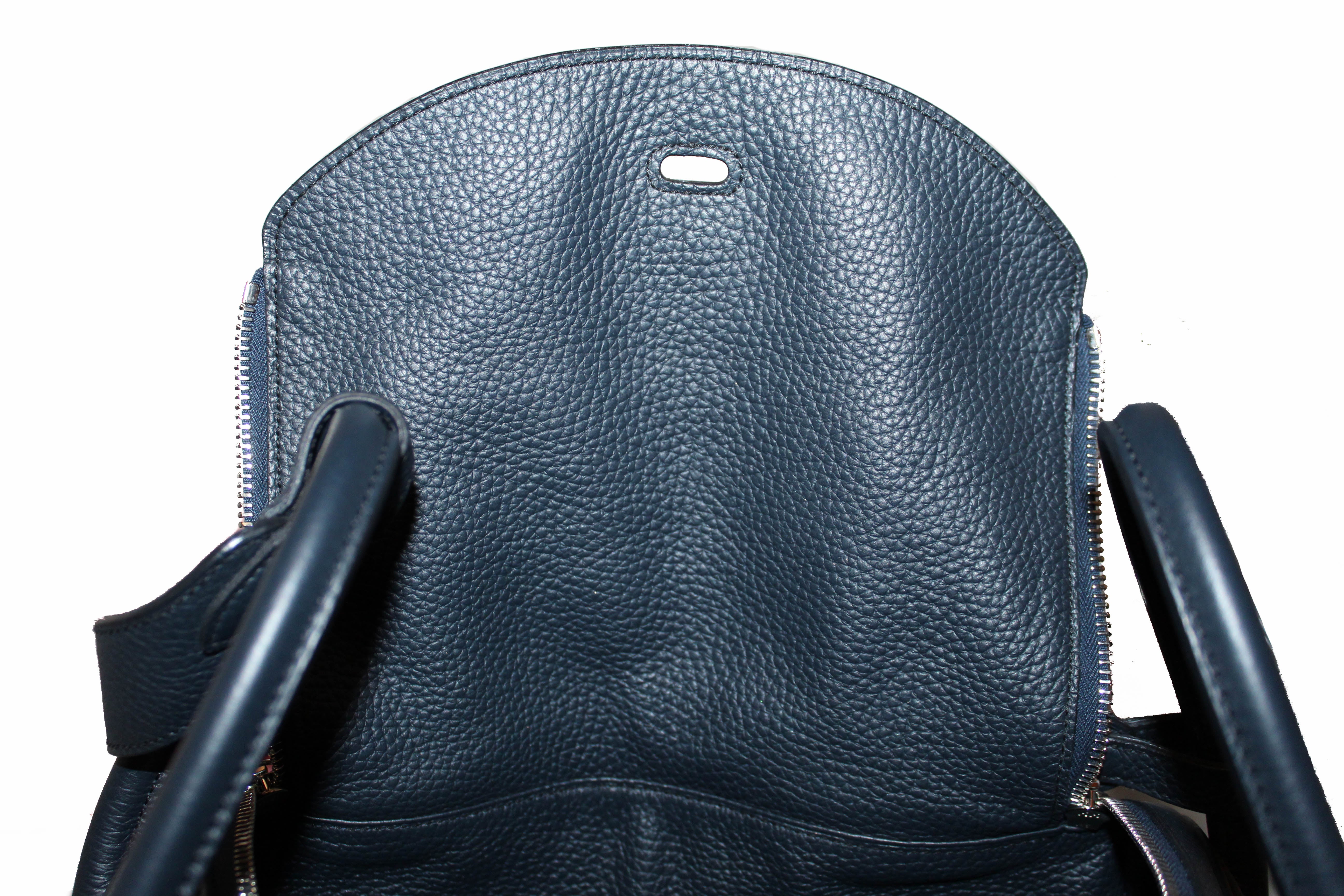 Authentic Hermes Bleu Indigo Togo Leather Lindy 30 Handbag