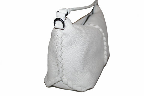 Authentic New Bottega Veneta White Cervo Medium Leather Shoulder Hobo Bag