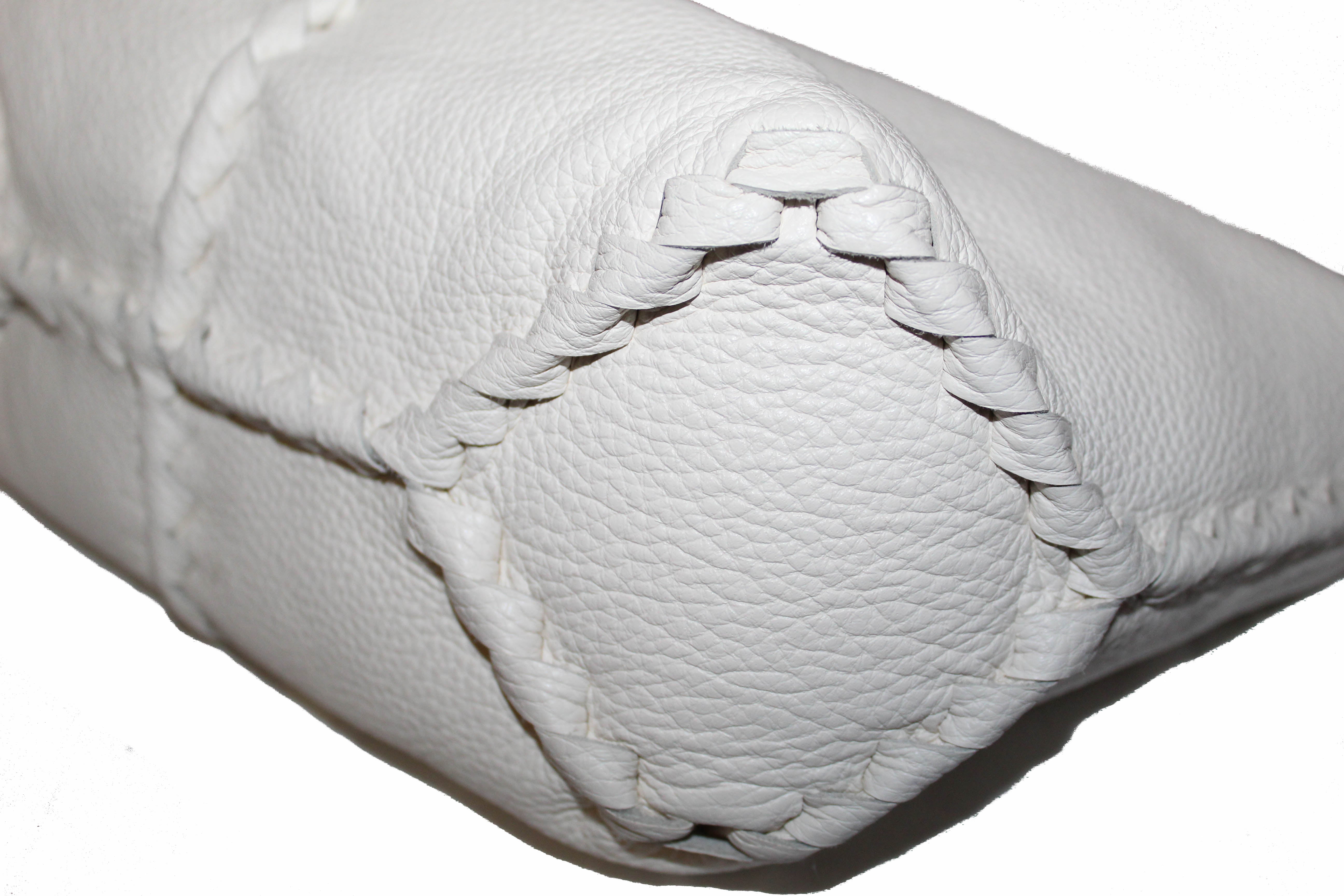 Authentic New Bottega Veneta White Cervo Medium Leather Shoulder Hobo Bag