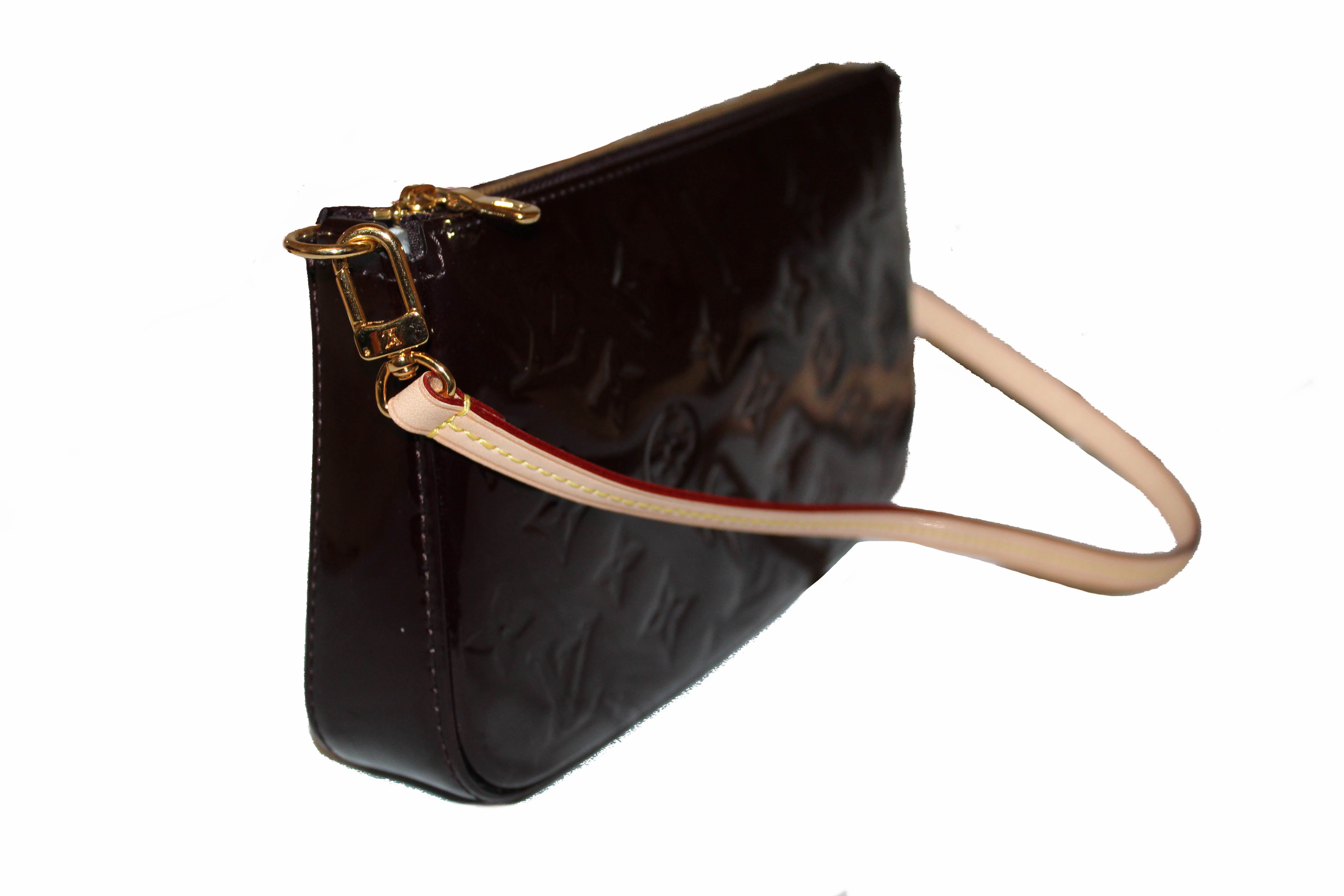 Authentic Louis Vuitton Amarante Monogram Vernis Leather Pochette Shoulder Bag