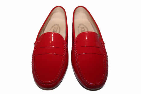 Authentic New Tod's Red Patent Leather Gommini Mocassino Loafers Women's Size 35.5