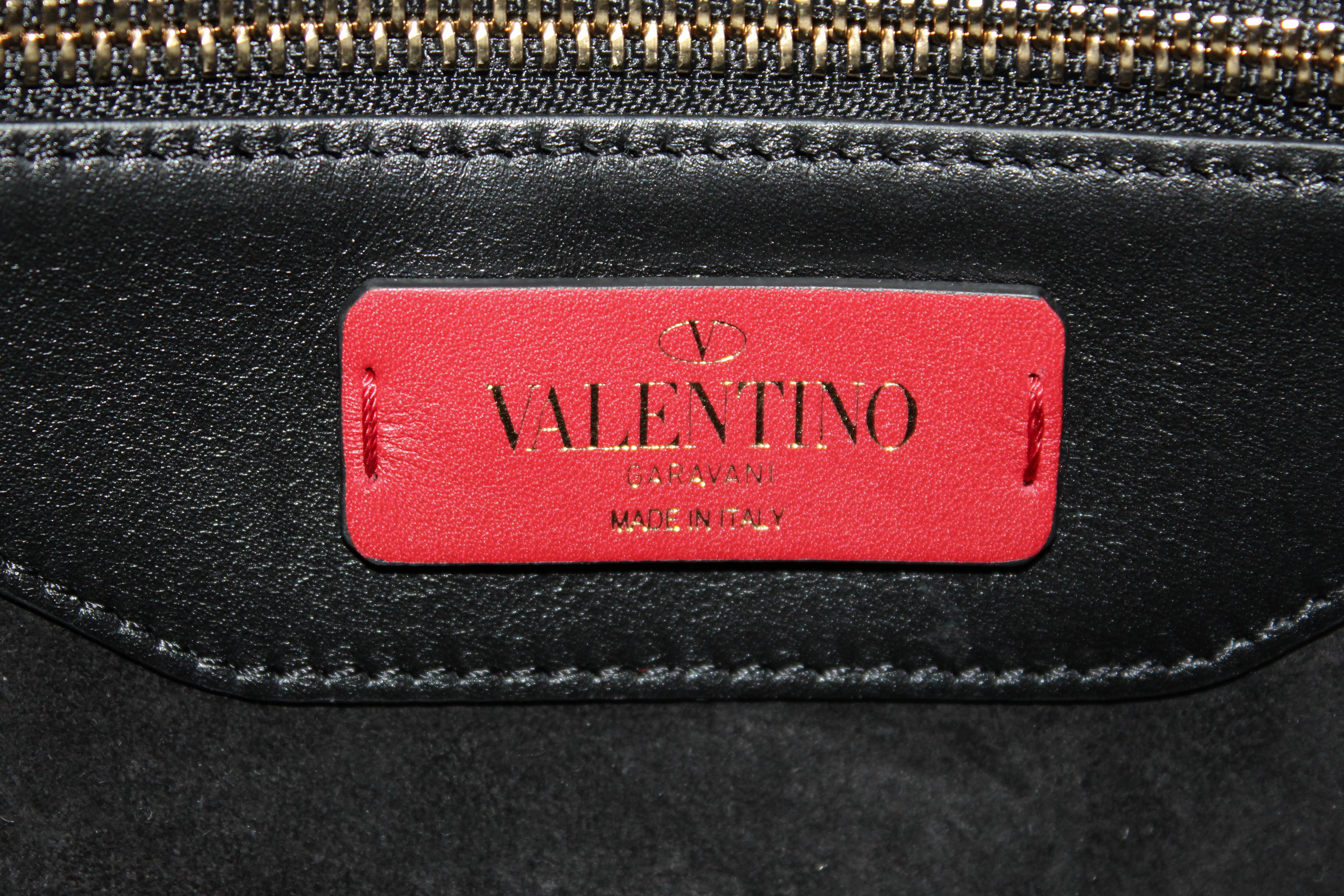 Authentic Valentino Garavani Demilune Chain-Trimmed Leather Small Double Handle Bag