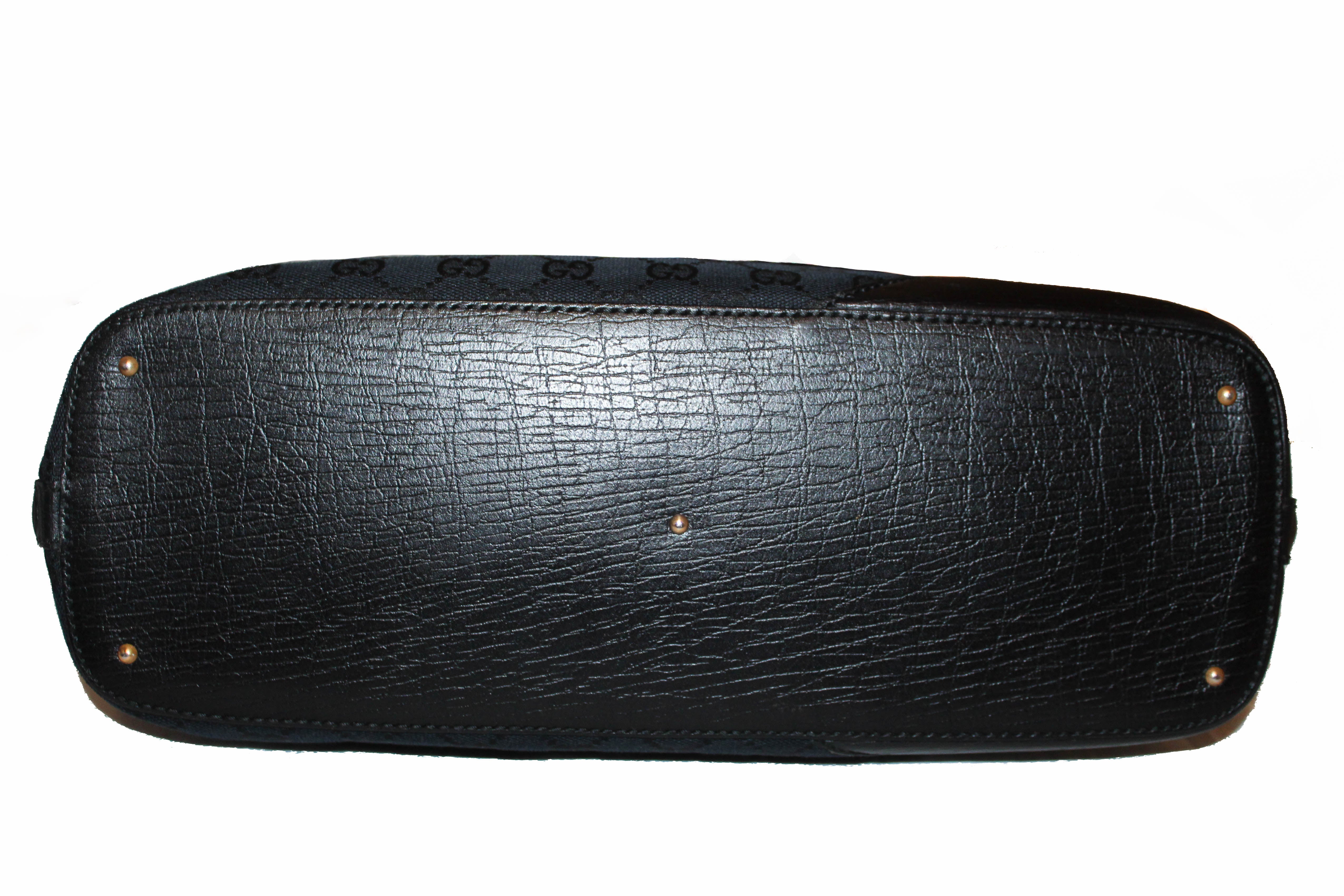 Authentic Gucci Black Signature GG Fabric Canvas Horsebit Tote Bag