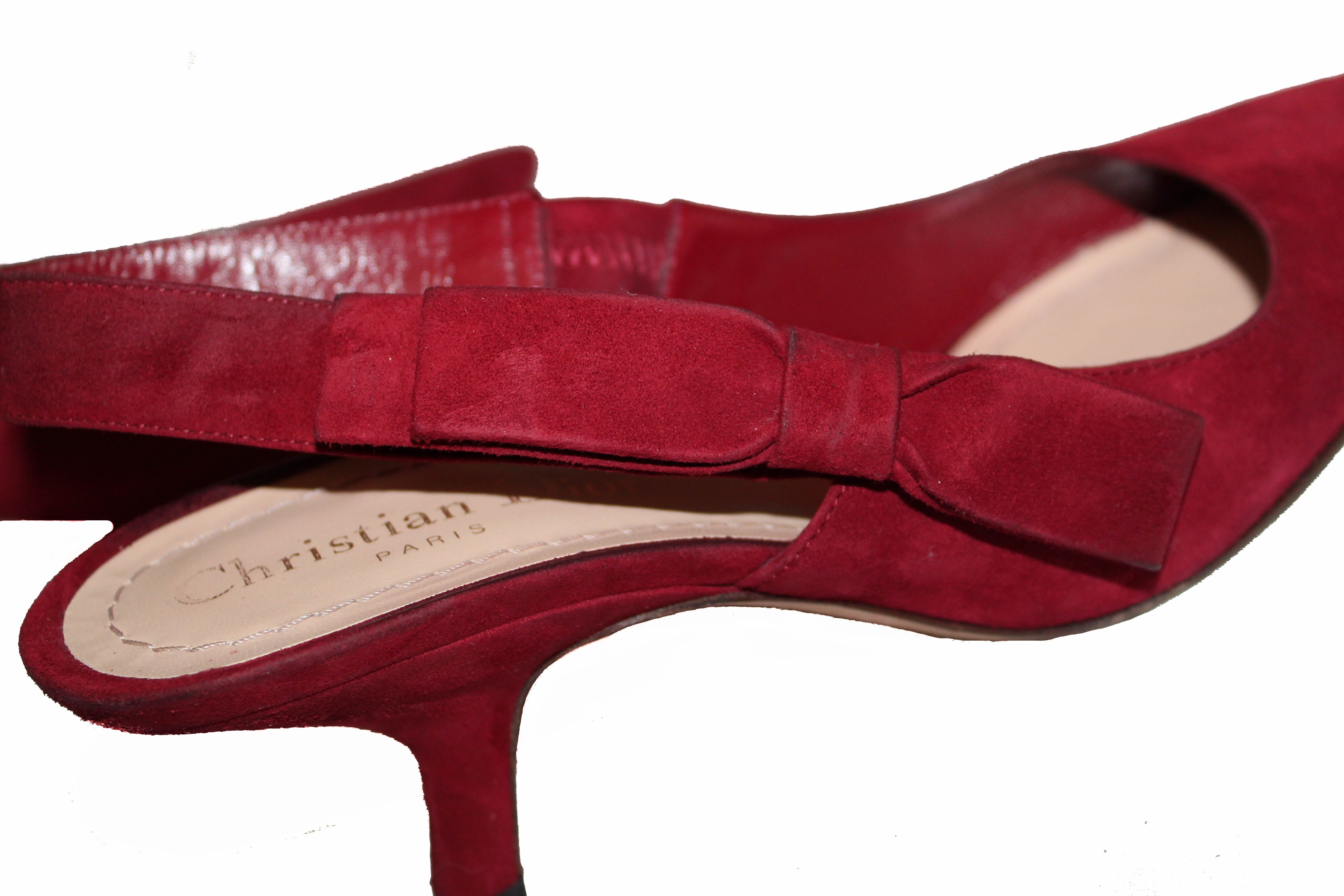 Authentic Christian Dior Scarlet Suede Leather Slingback Pumps Size 36