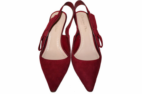 Authentic Christian Dior Scarlet Suede Leather Slingback Pumps Size 36