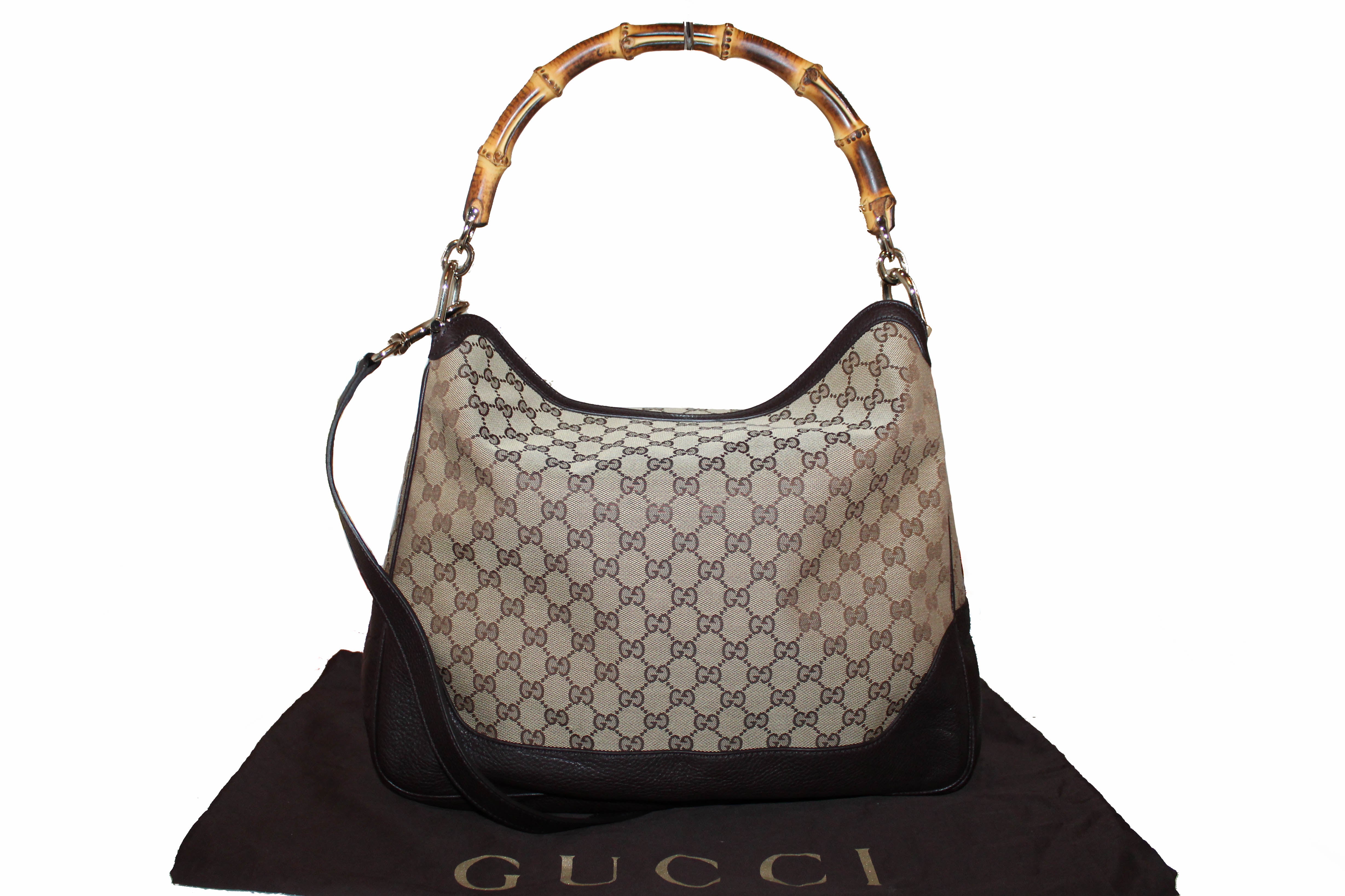 Authentic Gucci Signature GG Diana Medium Bamboo Shoulder Bag