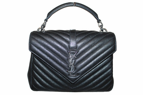 Authentic Yves Saint Laurent YSL Black Matelasse Leather Medium Collage Bag